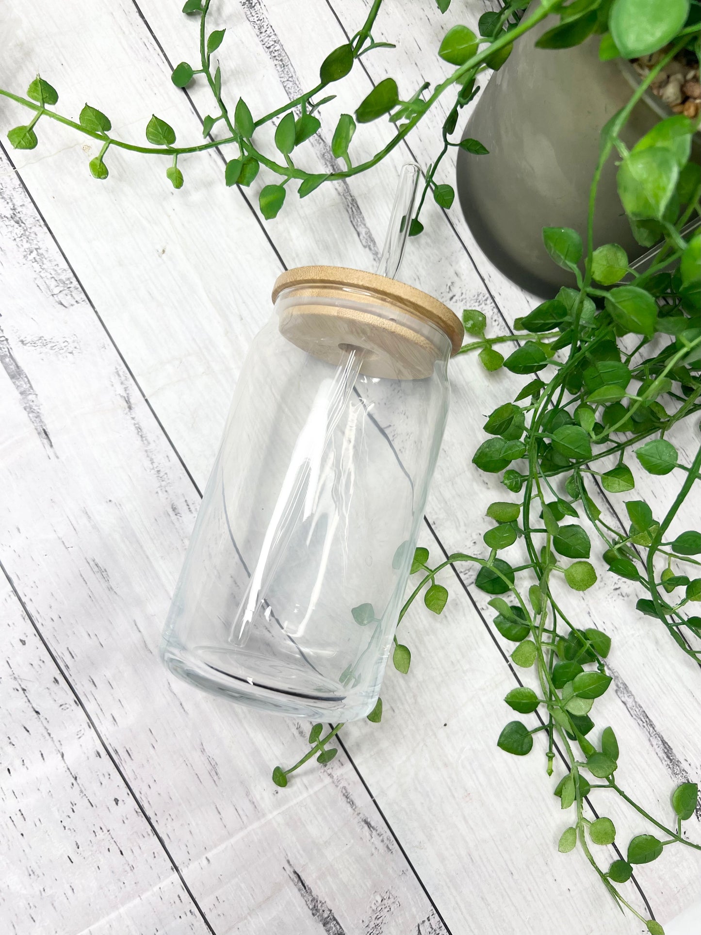 10 x Blank 16 oz Beer can with Bamboo lid and Glass straw