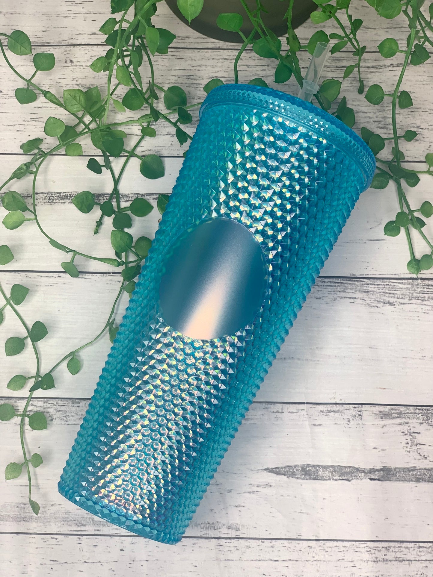 Acrylic studded iridescent blue  Tumbler with Straw 24oz - 710ml