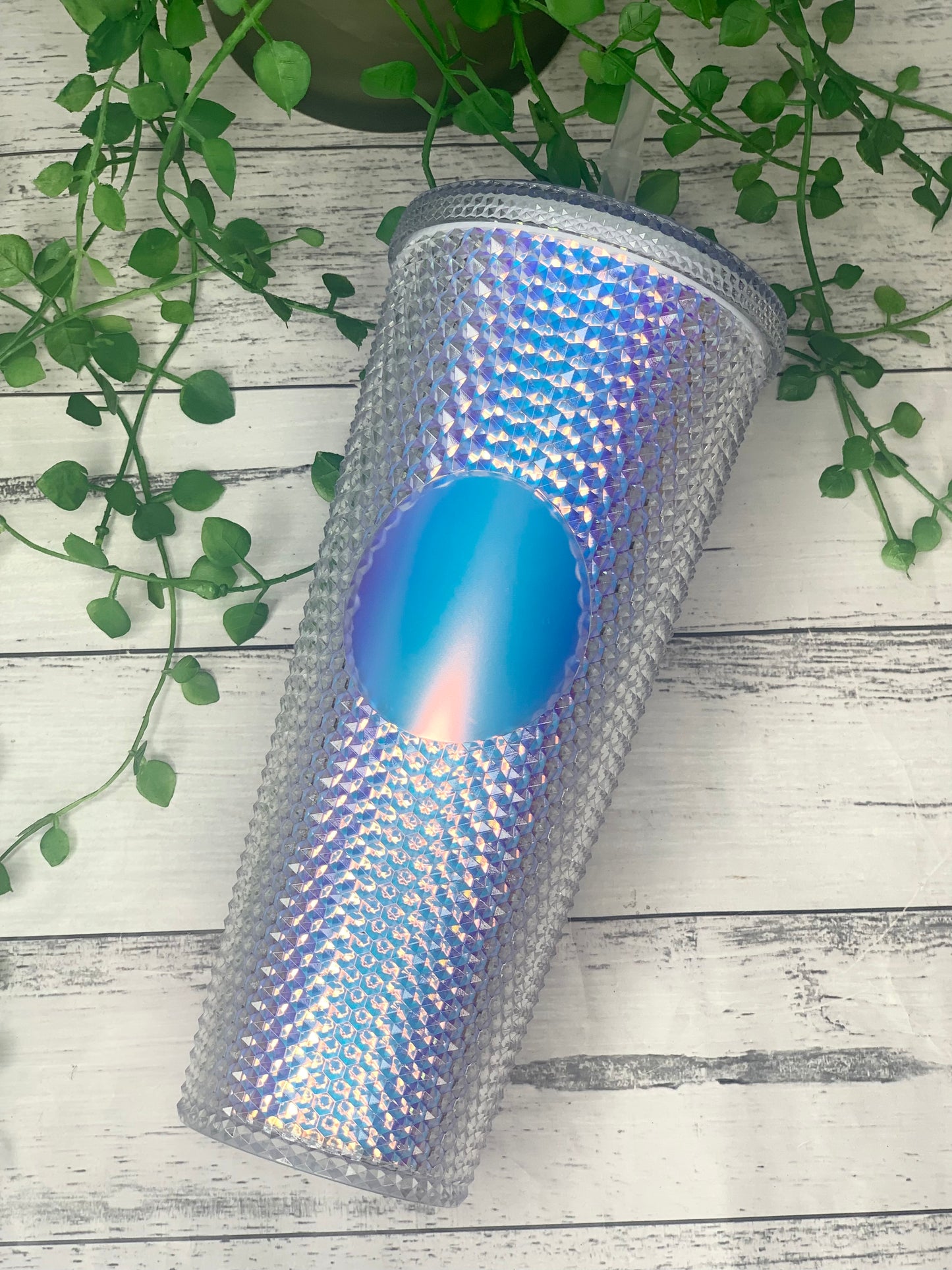 Acrylic studded iridescent unicorn Tumbler with Straw 24oz - 710ml