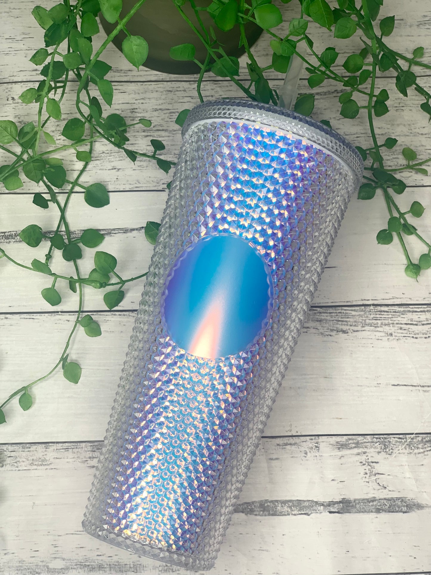Acrylic studded iridescent unicorn Tumbler with Straw 24oz - 710ml