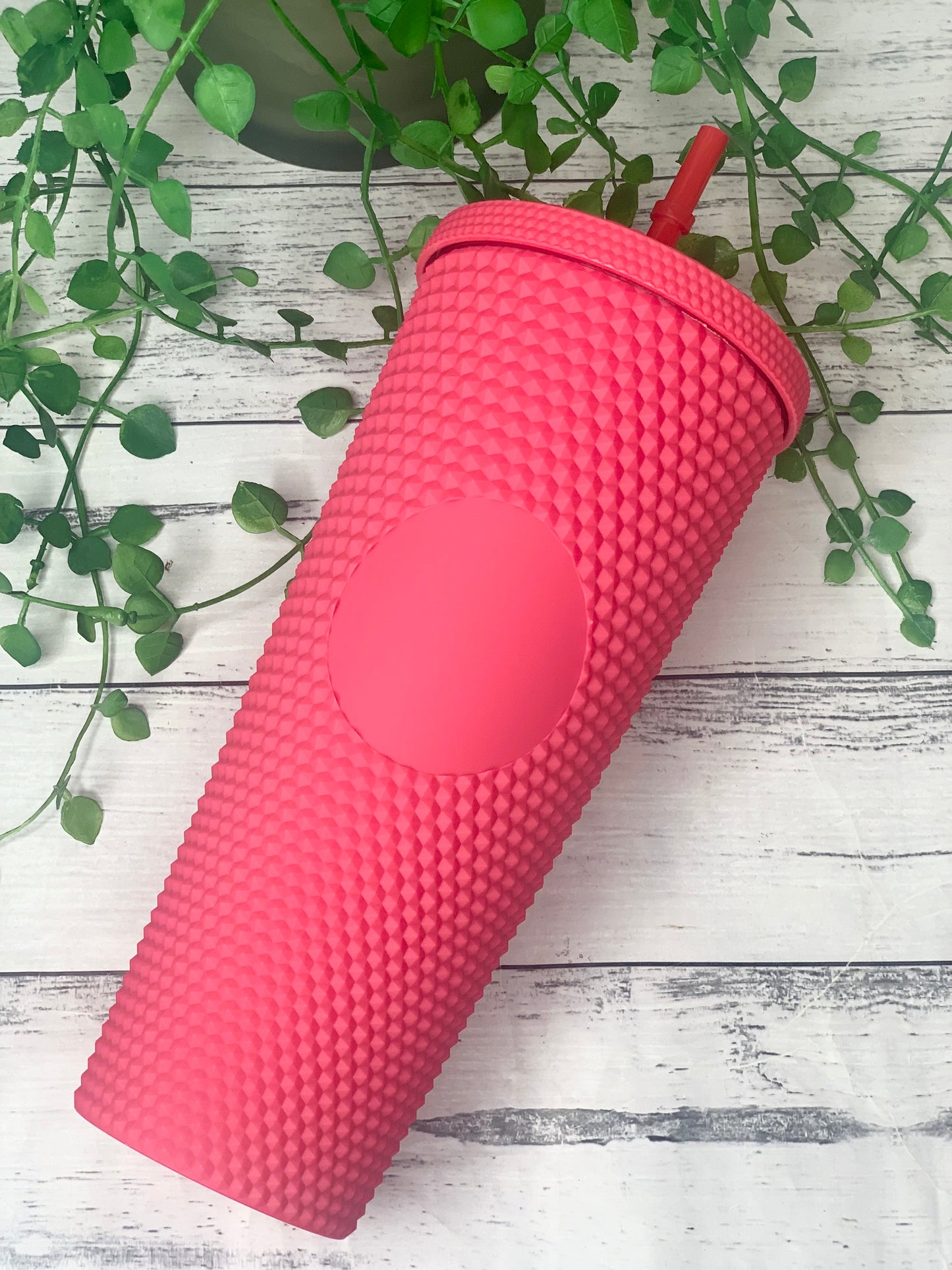 Personalised initial Acrylic studded Pink Tumbler with Straw 24oz - 710ml