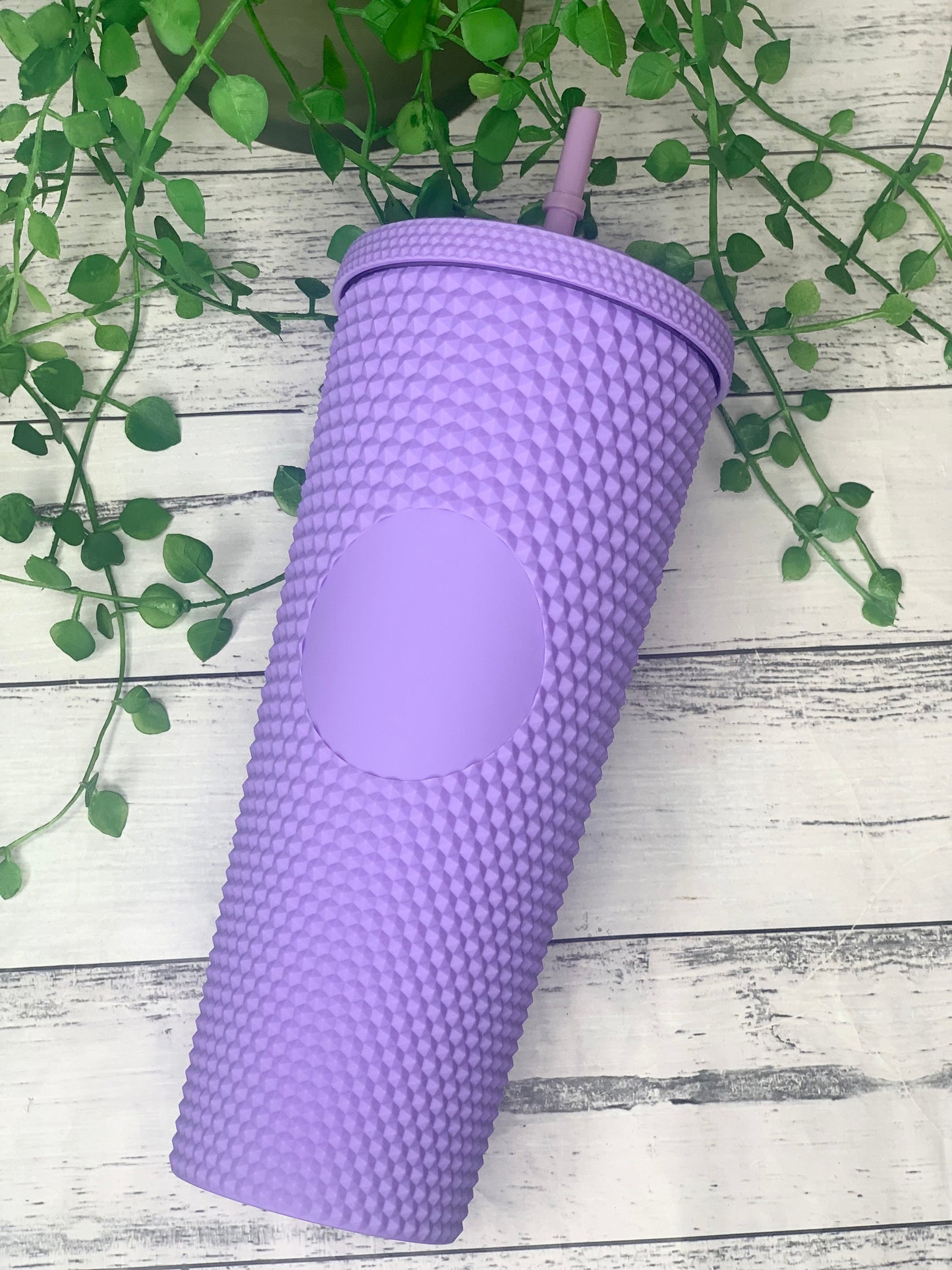 Personalised initial Acrylic studded Purple Tumbler with Straw 24oz - 710ml