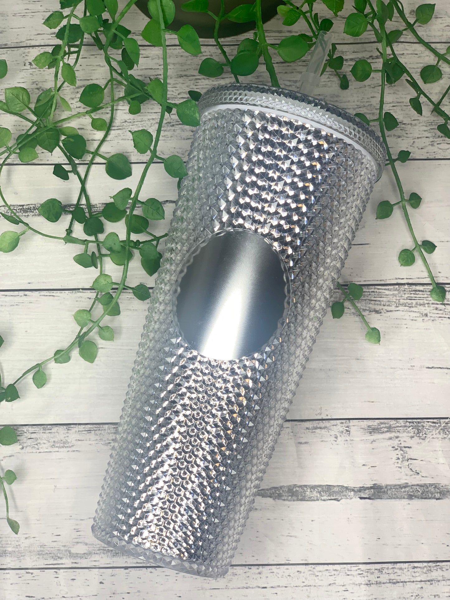 Acrylic studded Silver Tumbler with Straw 24oz - 710ml