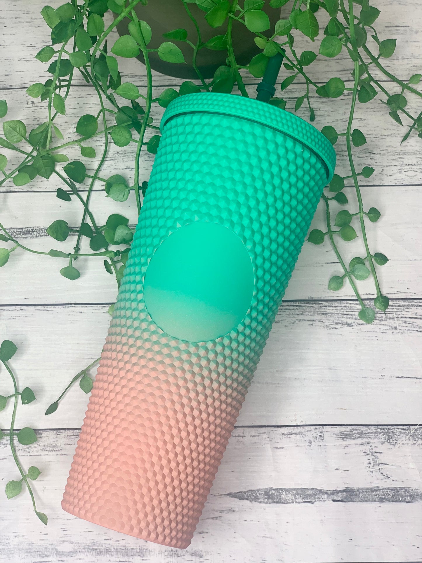 Personalised initial Acrylic studded ombre matte Tumbler with Straw 24oz - 710ml