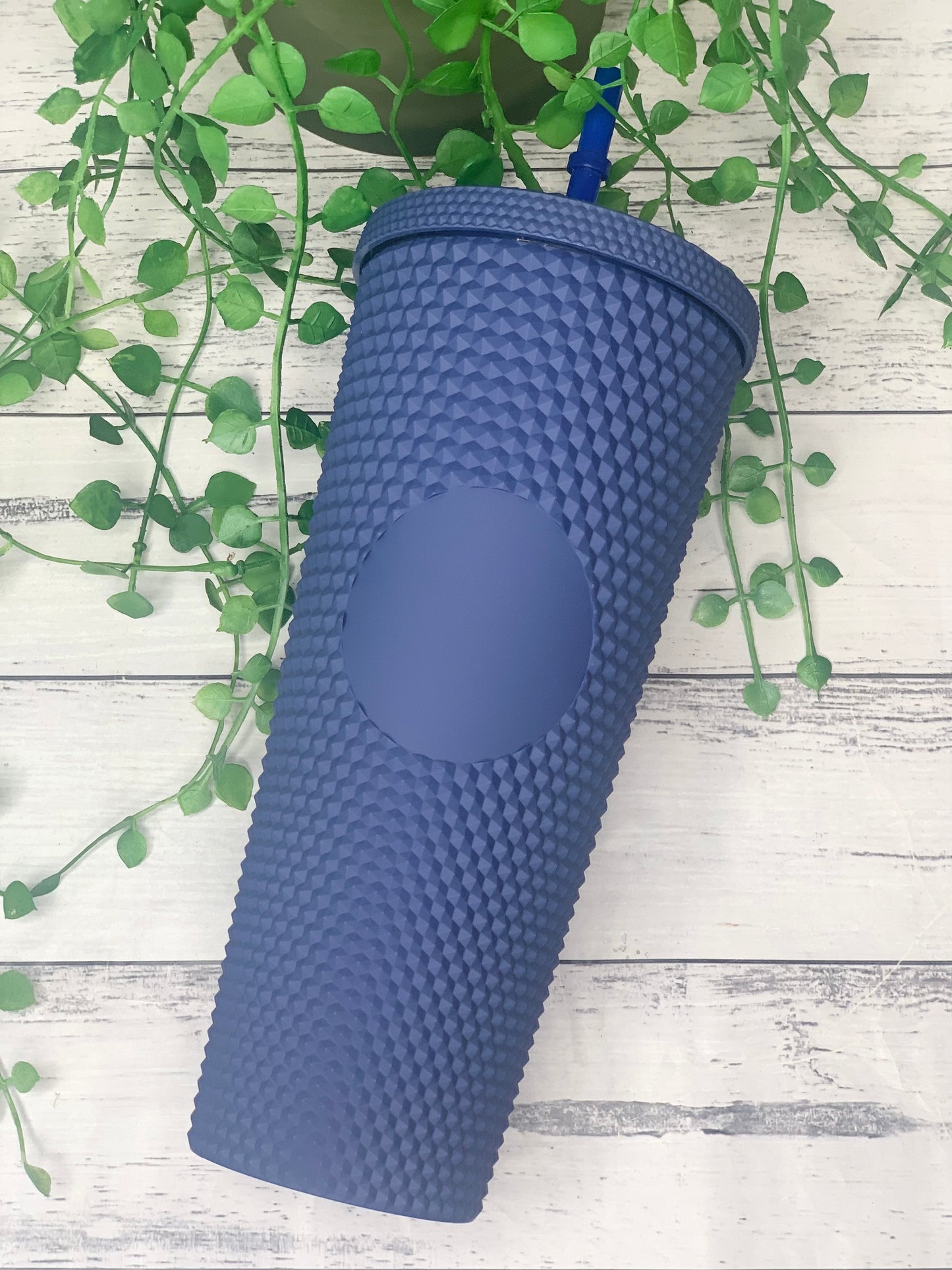 Personalised initial Acrylic studded Navy matte Tumbler with Straw 24oz - 710ml