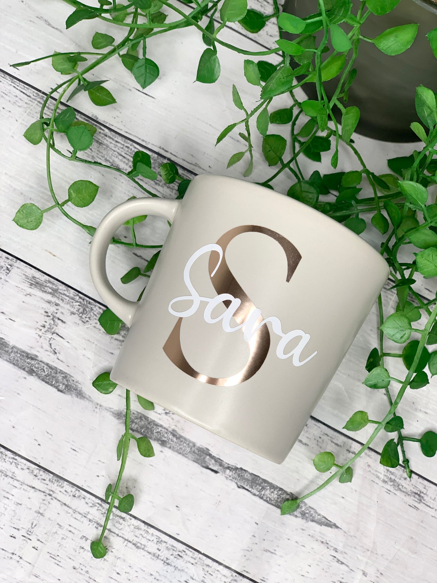 Personalised Light Grey 300ml Mug with Initial Behind names