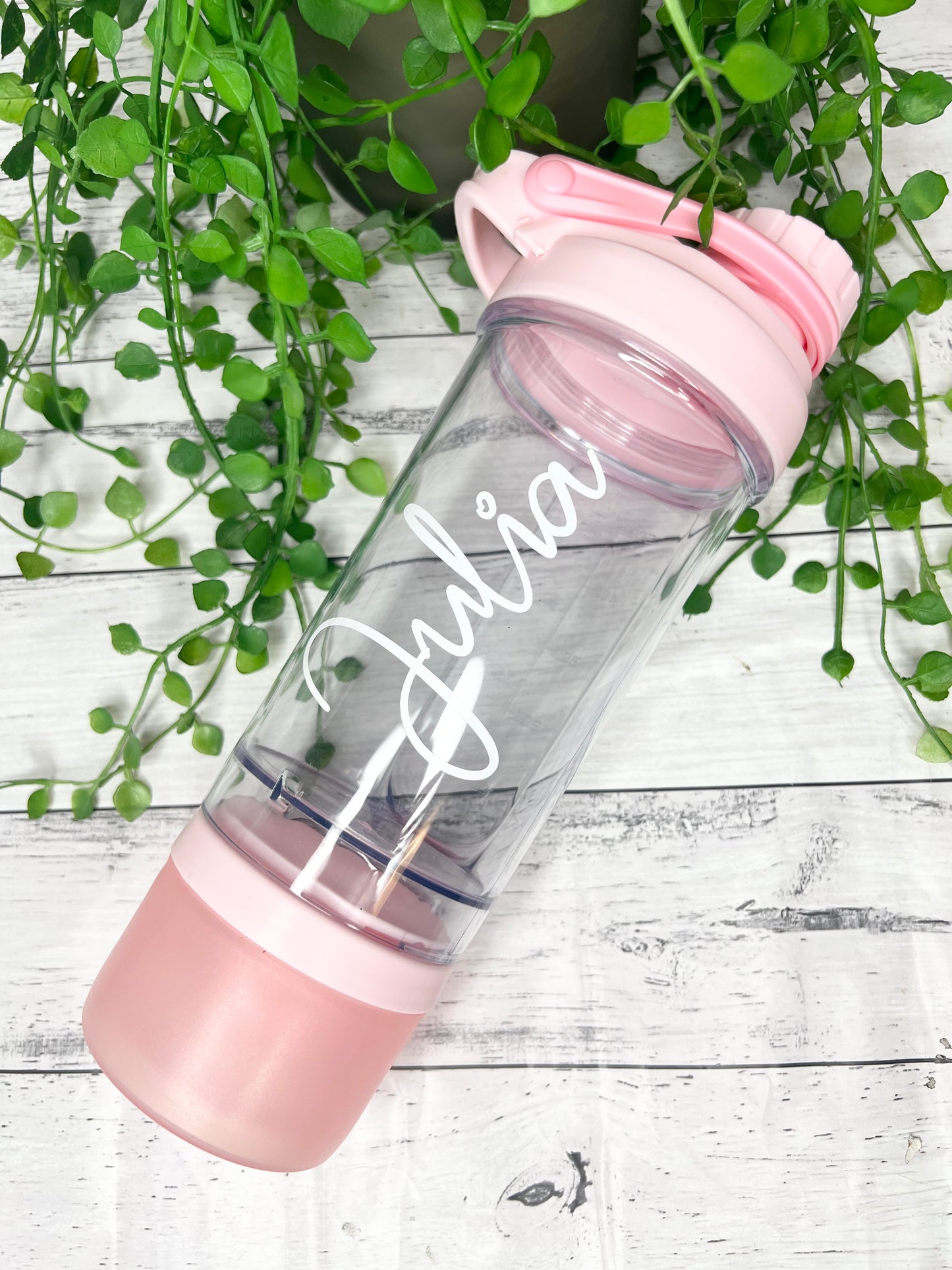 Personalised Pink 500ml Shaker Bottle Protein Sport Fitness with Shaker and protein powder holder