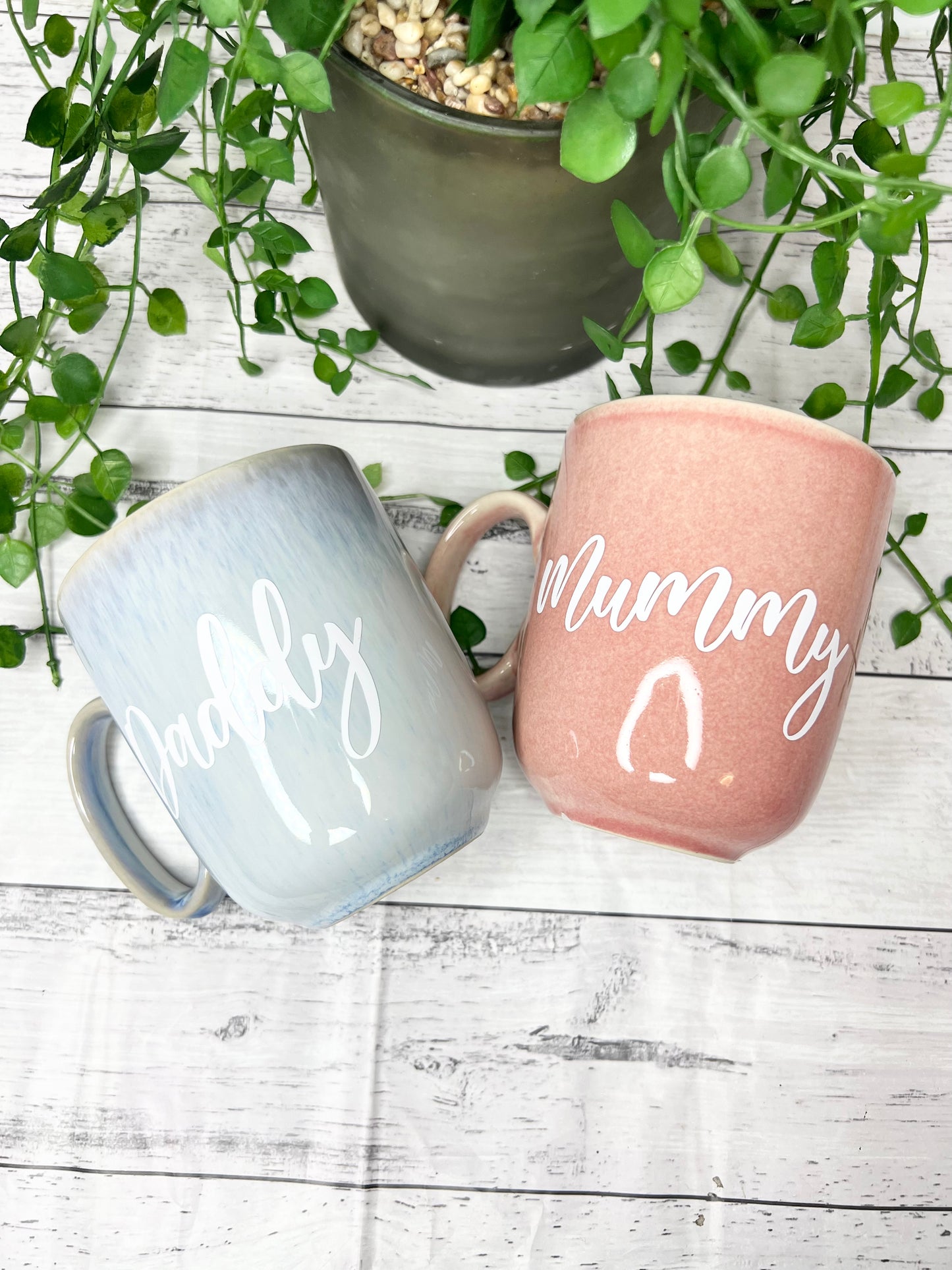 Mummy and Daddy Pink and Blue Mug with White writing Mug gift set 380ml