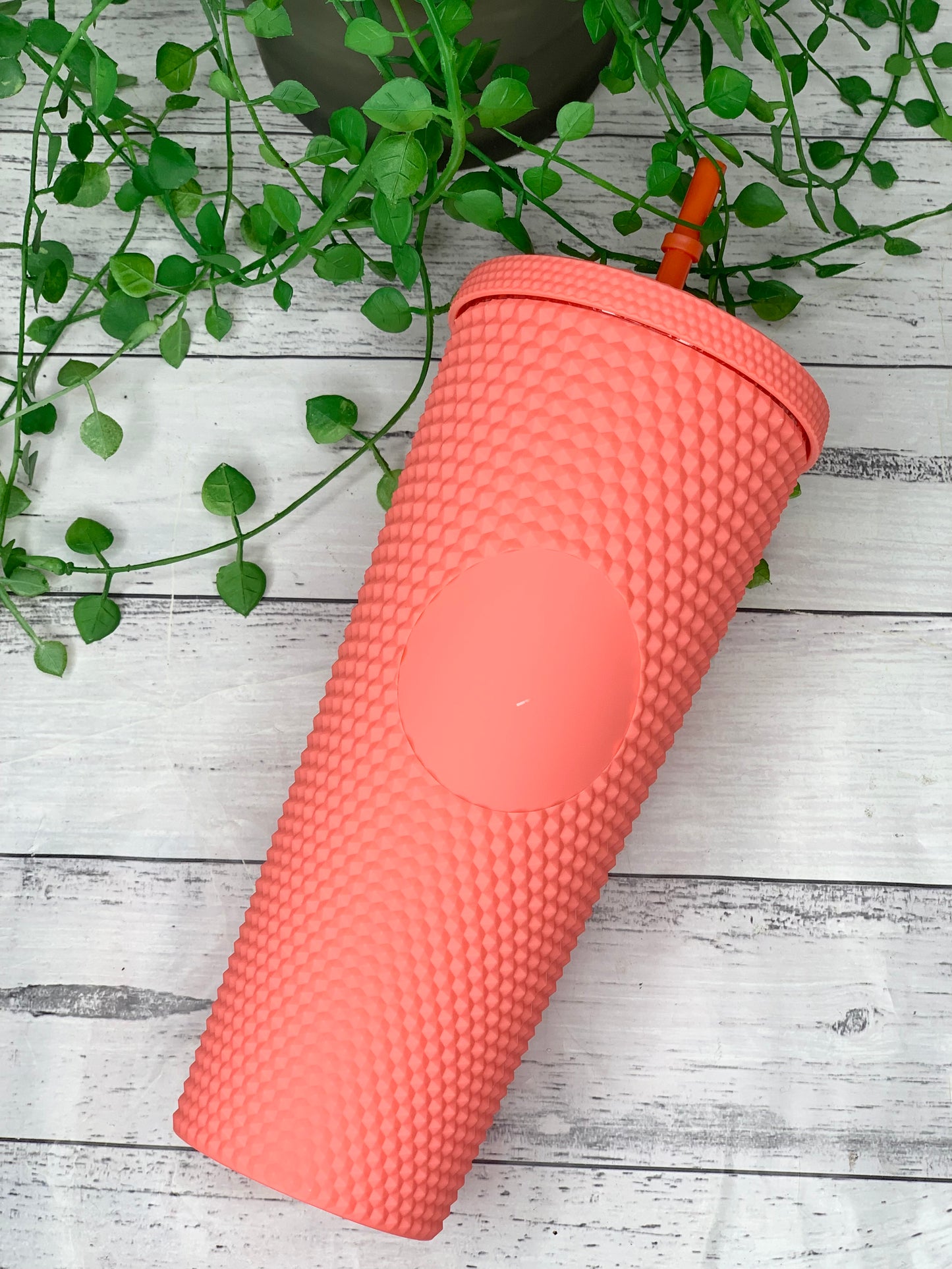 Personalised initial Acrylic studded Coral Matte Tumbler with Straw 24oz - 710ml
