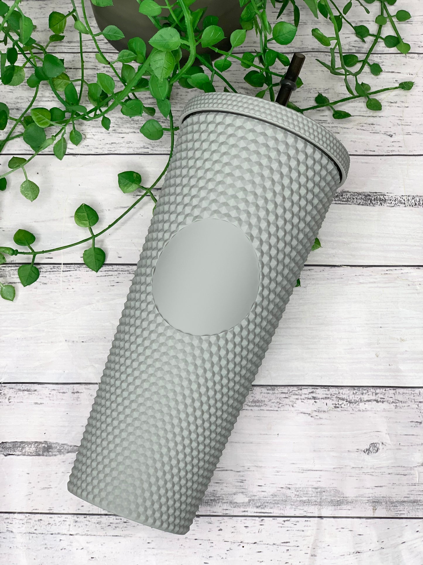 Acrylic studded Grey Tumbler with Straw 24oz - 710ml