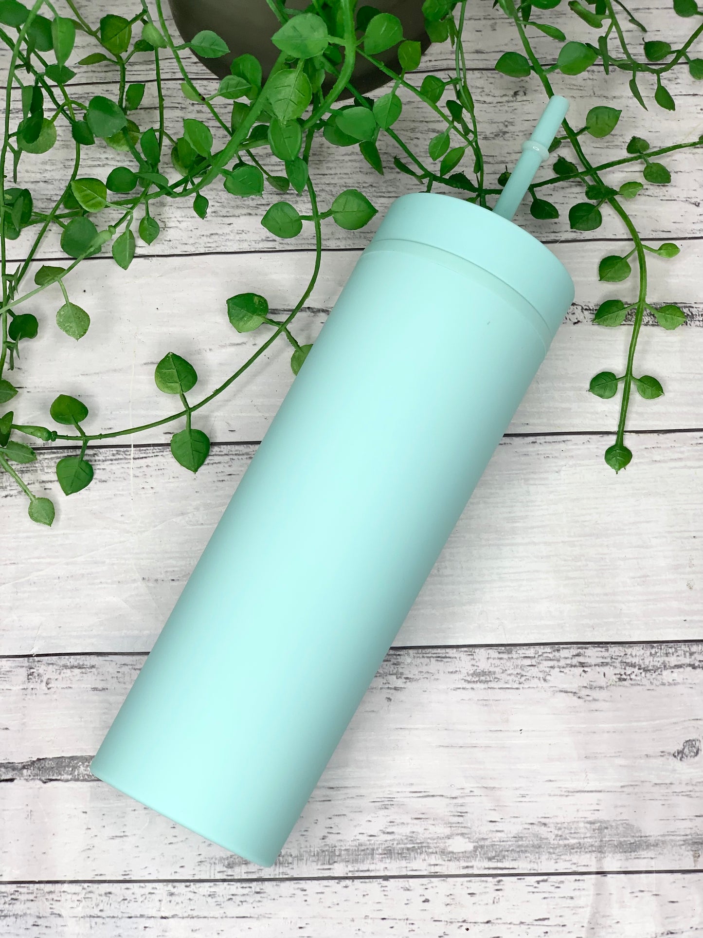 Green Acrylic Tumbler with Straw 16oz - 473ml