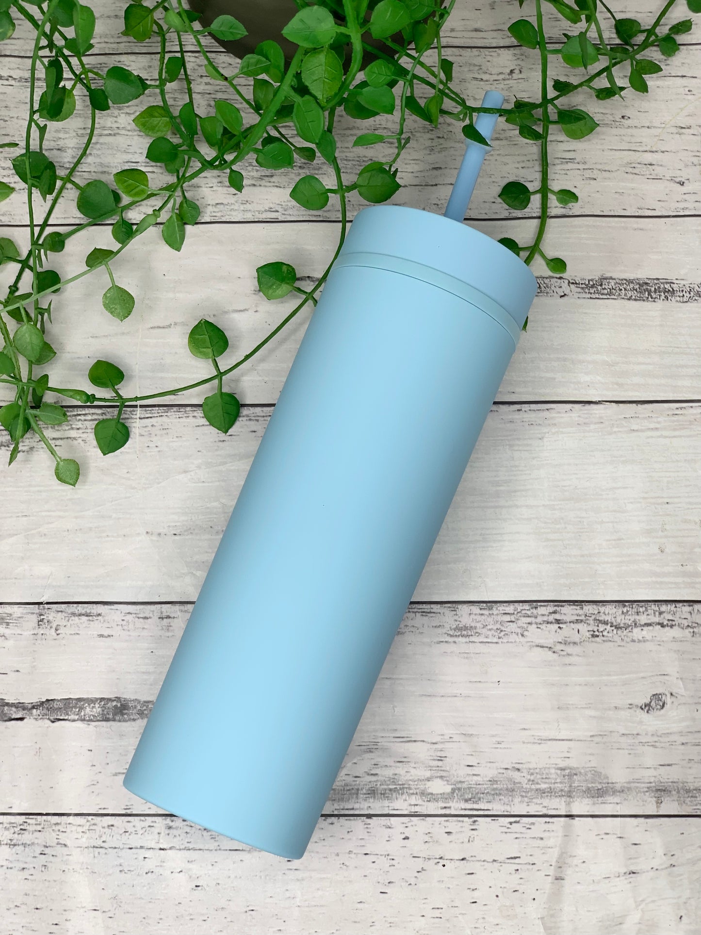 Sky Blue Acrylic Tumbler with Straw 16oz - 473ml