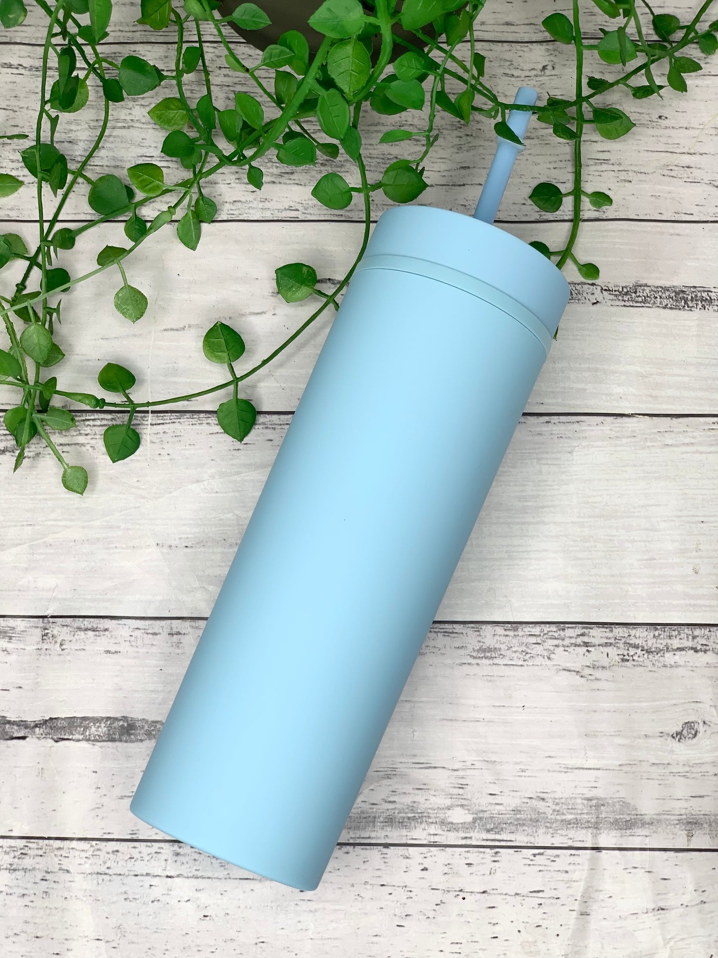Sky Blue Acrylic Tumbler with Straw 16oz - 473ml