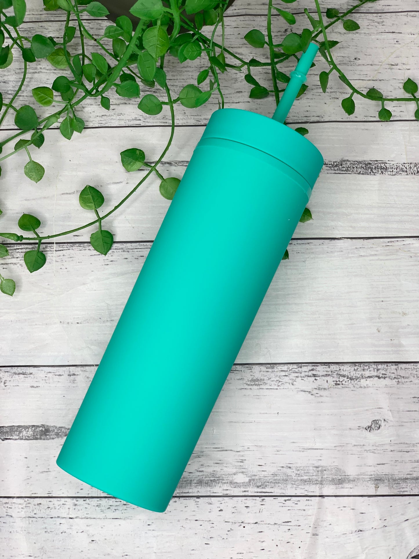 Turquoise Acrylic Tumbler with Straw 16oz - 473ml