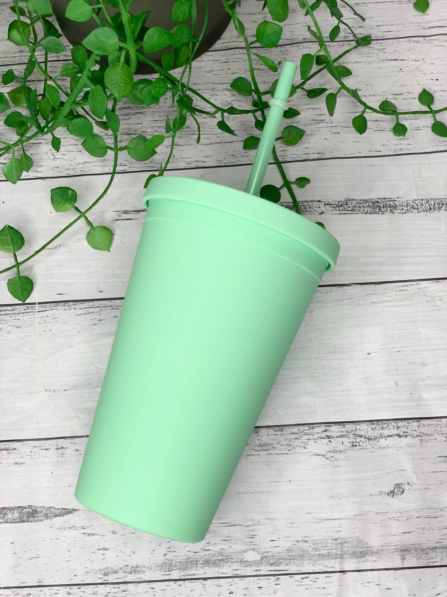 Green Acrylic Tumbler with Straw 16oz - 473ml
