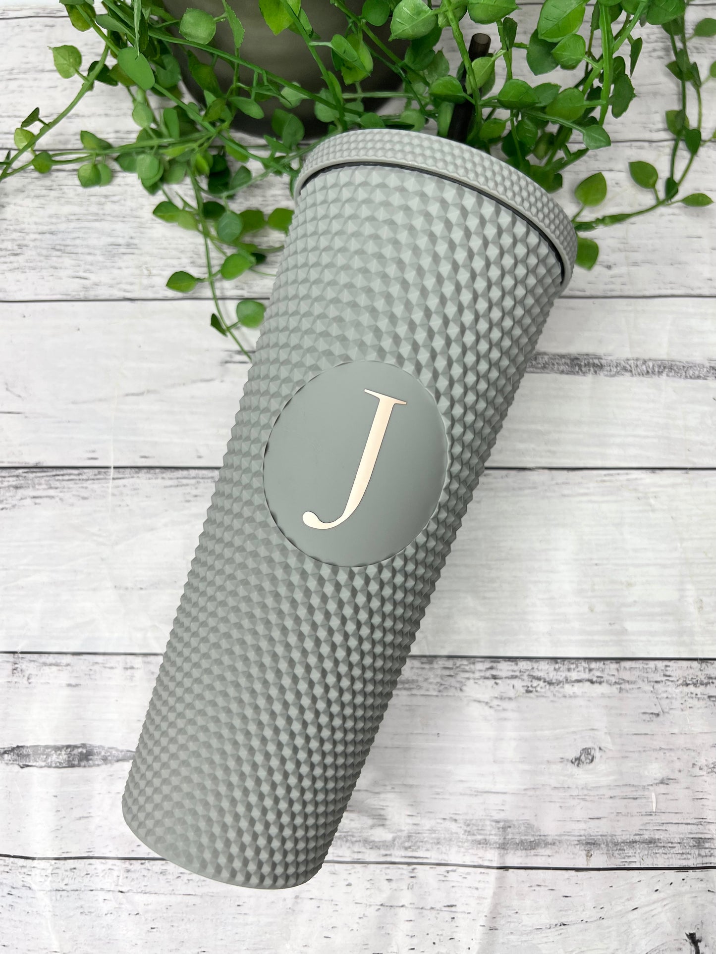 Personalised initial Acrylic studded Grey Tumbler with Straw 24oz - 710ml