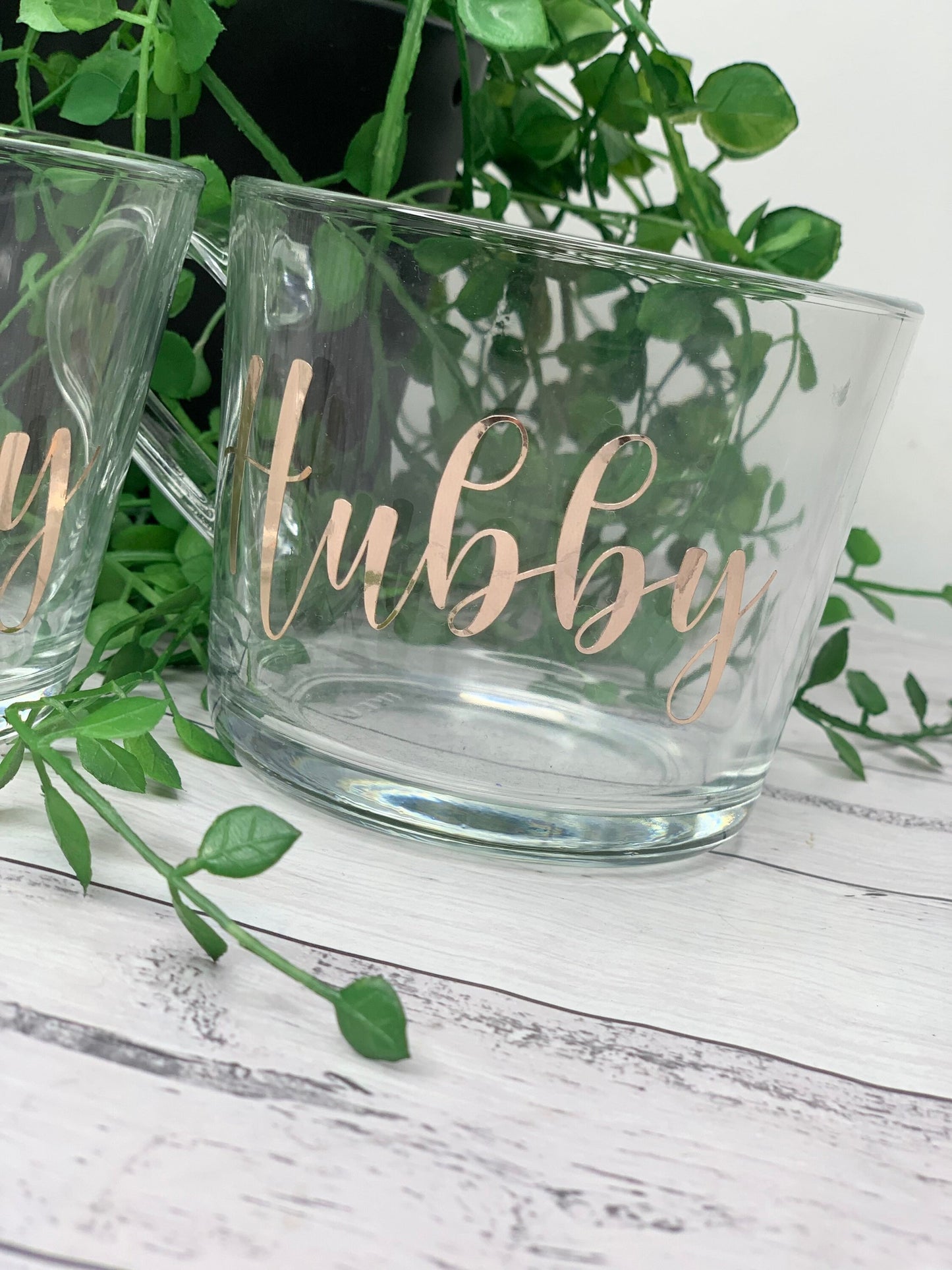 Hubby and wifey rose gold clear mugs