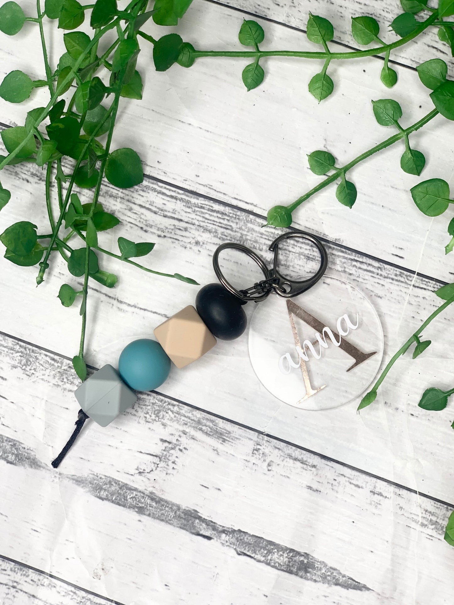 Personalised beaded keychain key ring Style 2