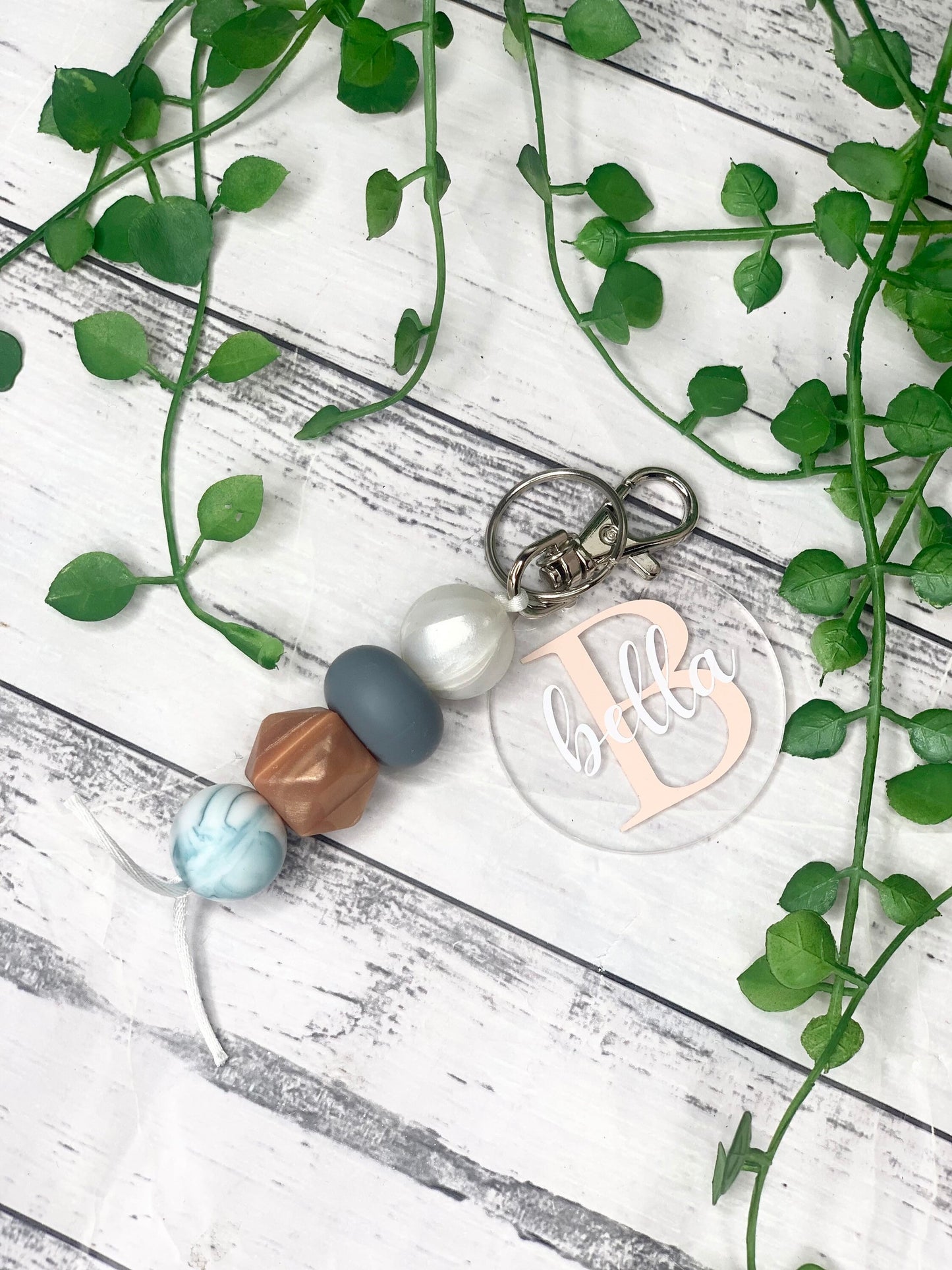 Personalised beaded keychain key ring Style 11