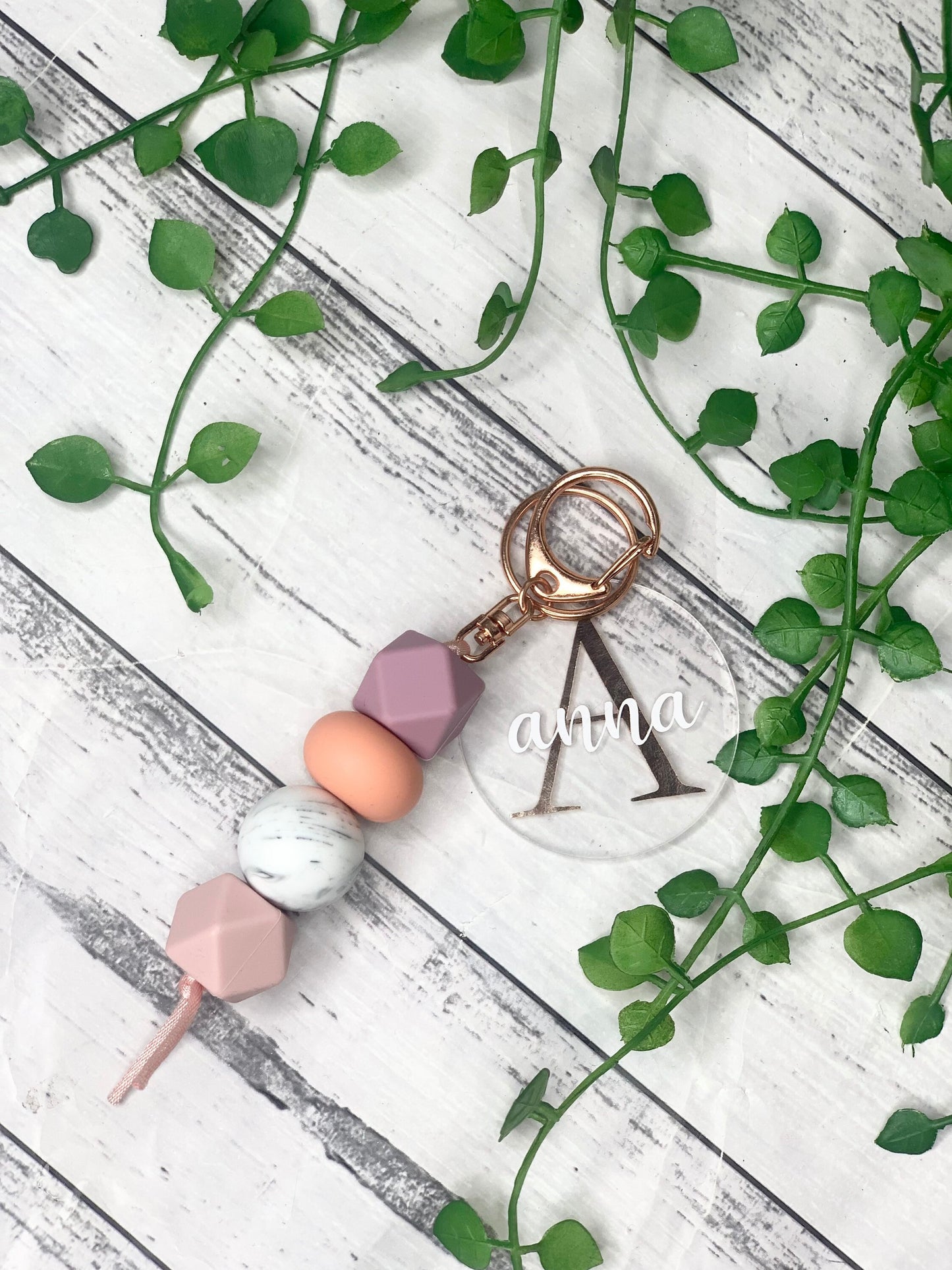 Personalised beaded keychain key ring Style 14