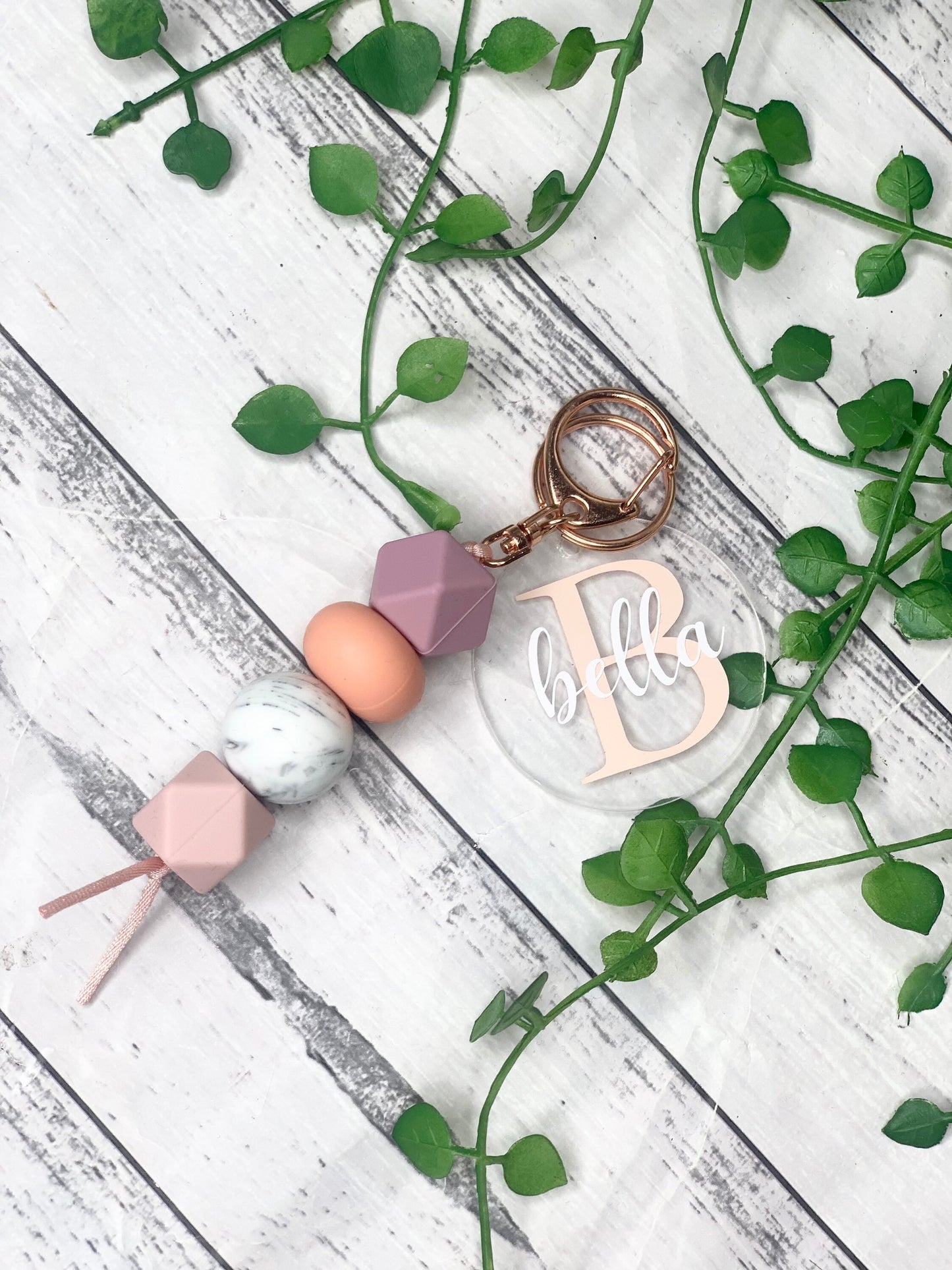Personalised beaded keychain key ring Style 14