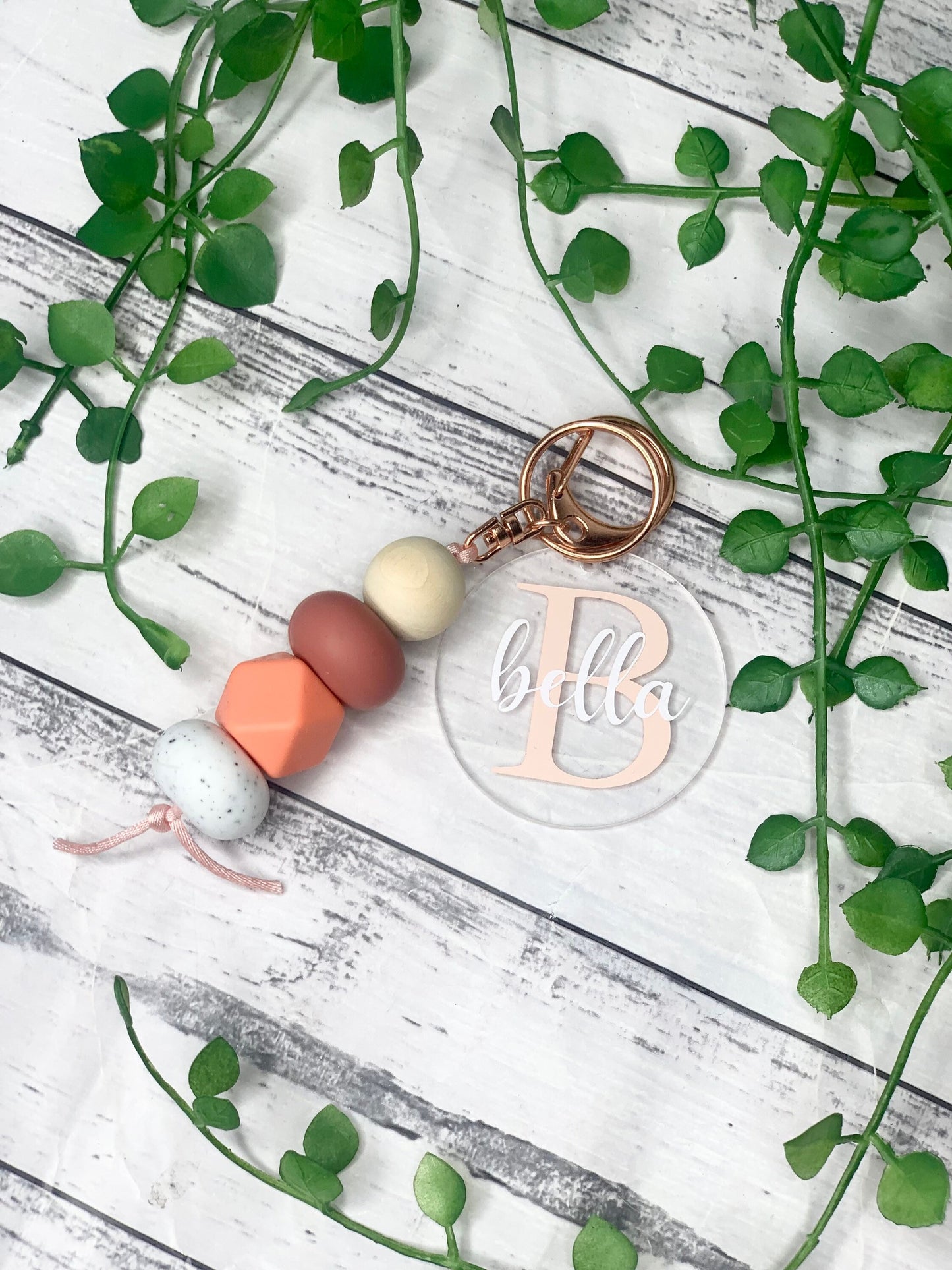 Personalised beaded keychain key ring Style 23