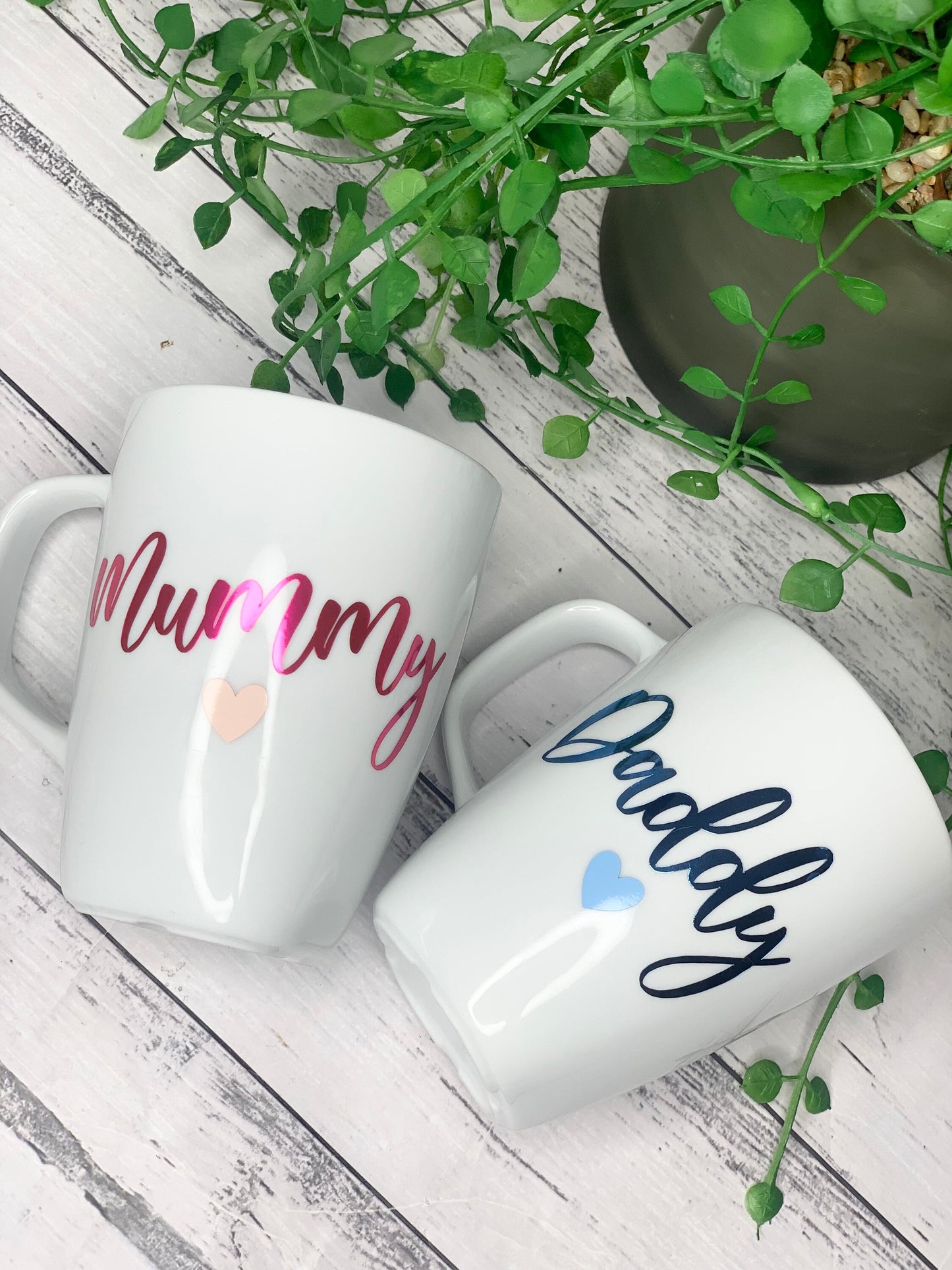 Mummy and Daddy 300ml  mugs coffee cups parents blue and pink writing
