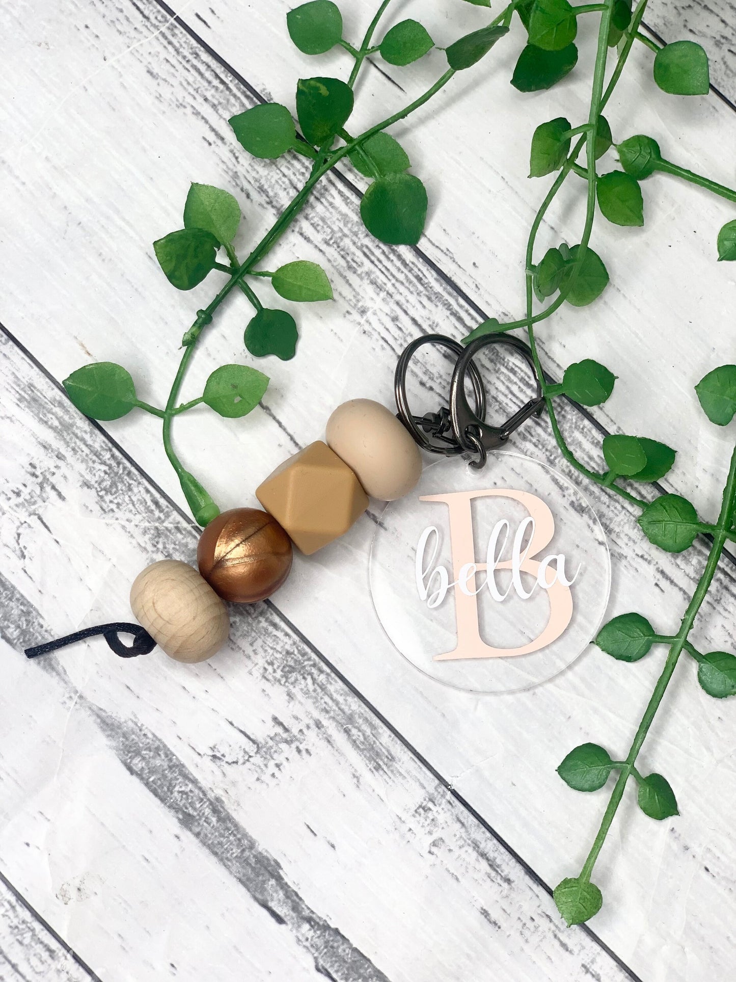 Personalised beaded keychain key ring Style 5