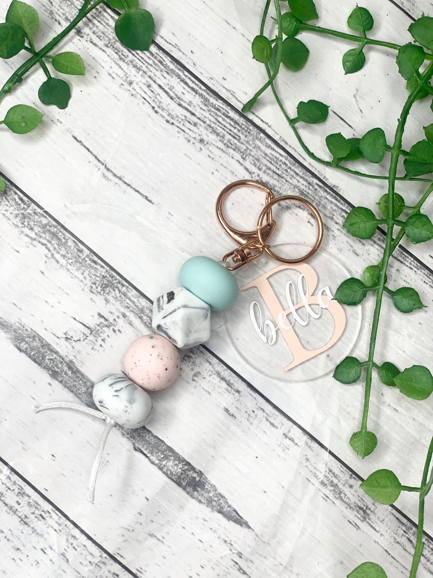 Personalised beaded keychain key ring Style 6