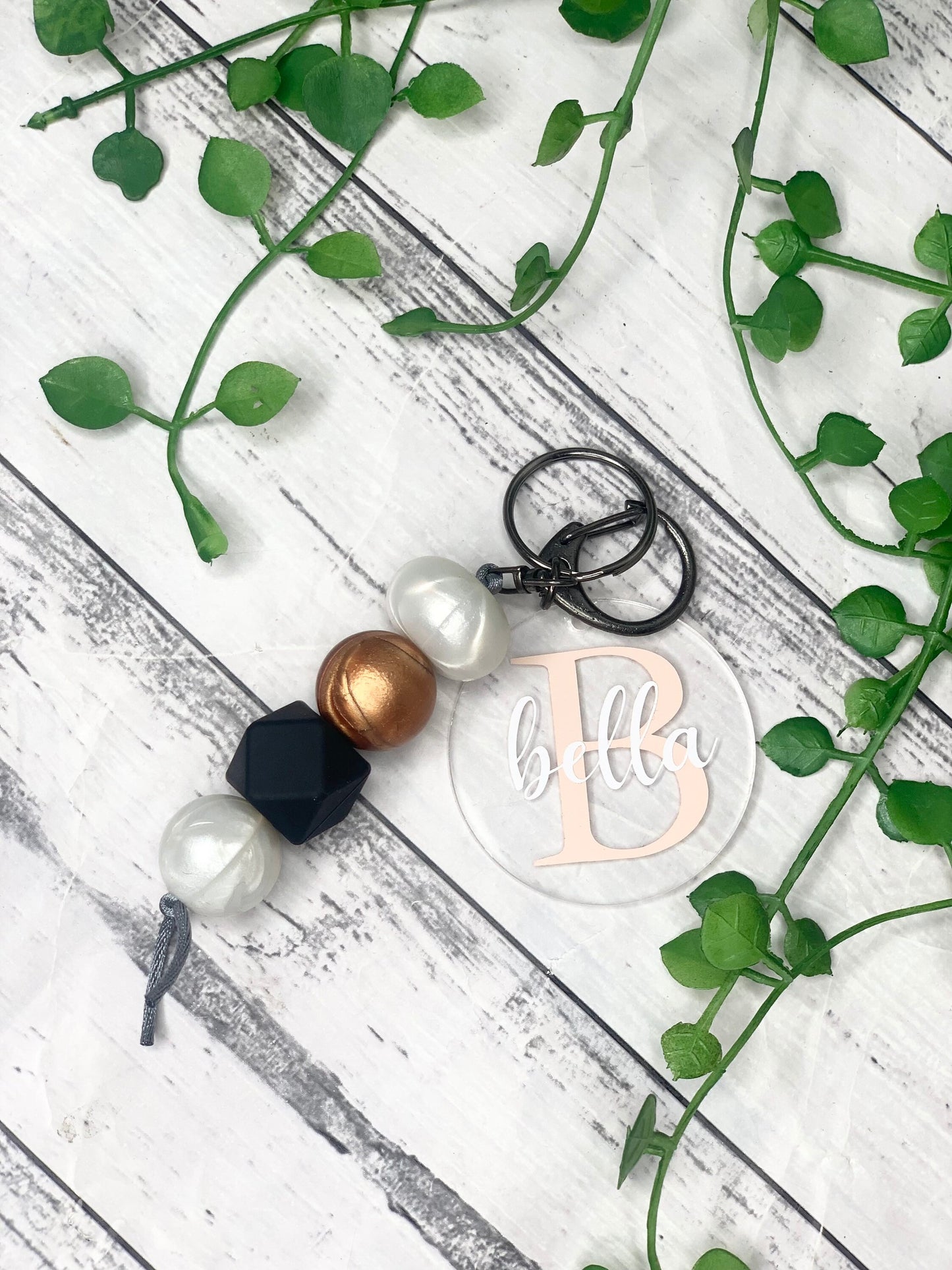 Personalised beaded keychain key ring Style 12