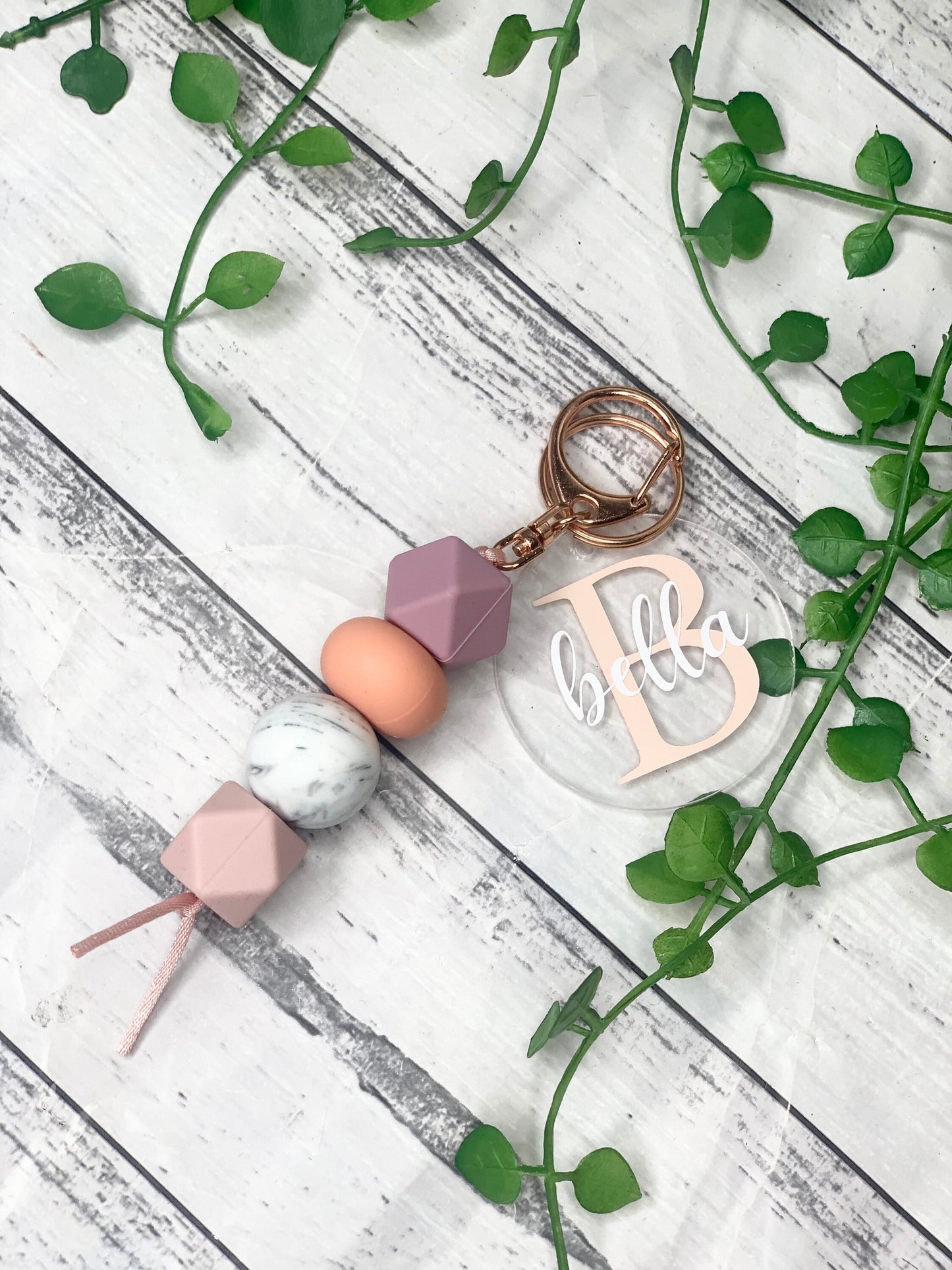 Personalised beaded keychain key ring Style 14