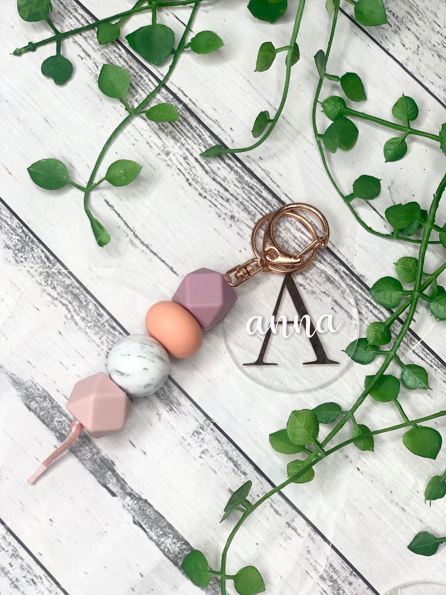 Personalised beaded keychain key ring Style 14