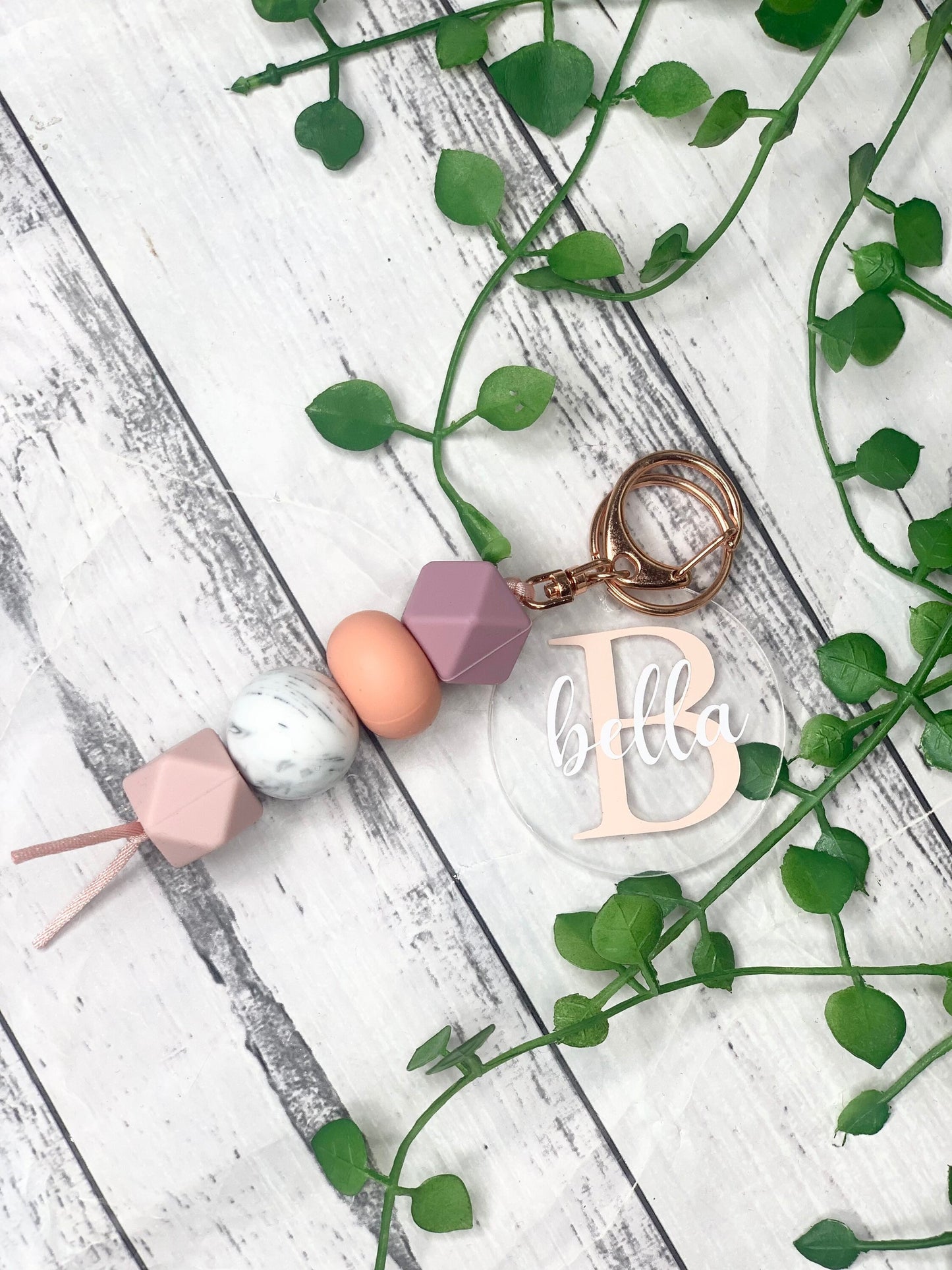 Personalised beaded keychain key ring Style 14