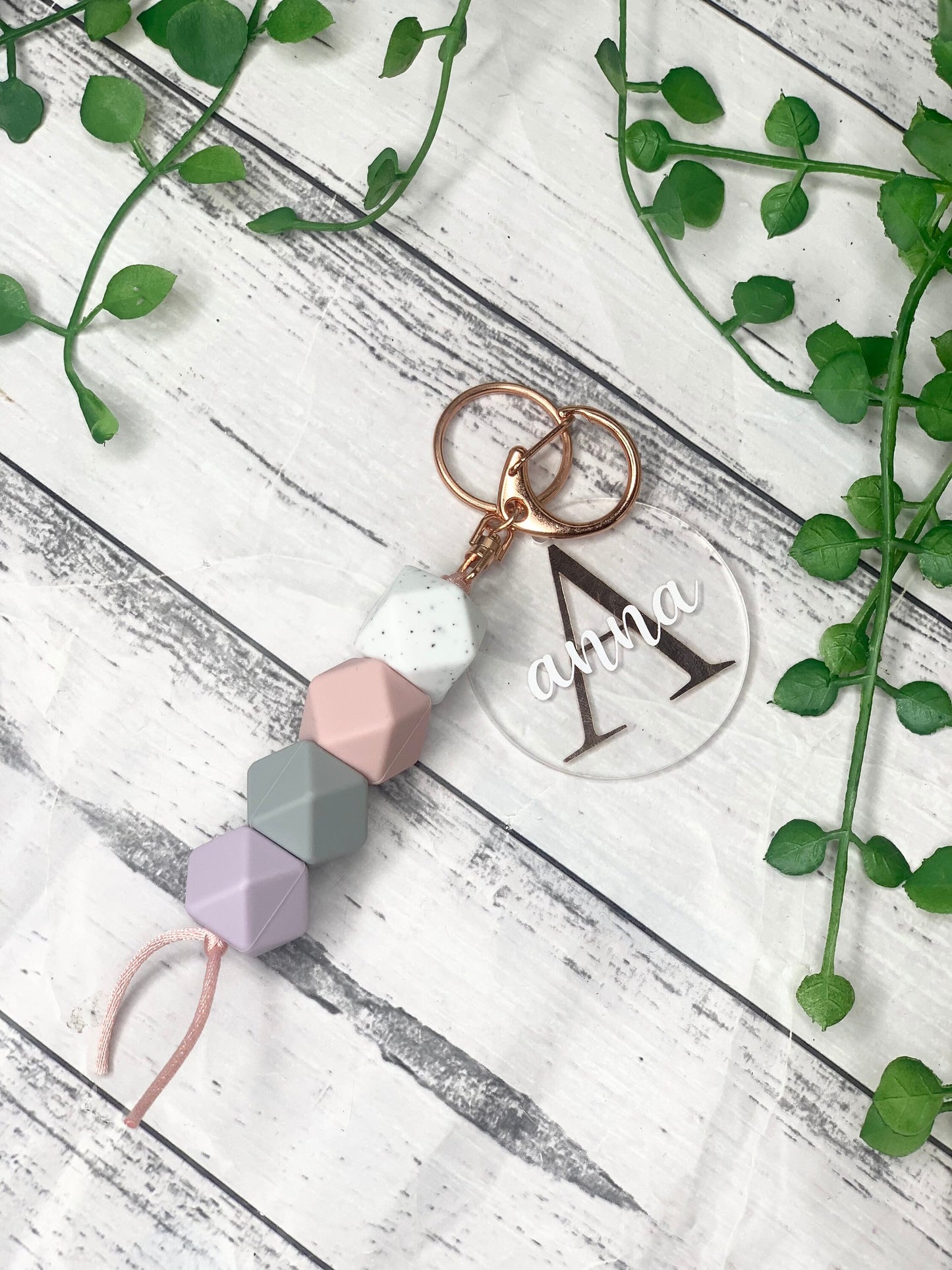 Personalised beaded keychain key ring Style 15