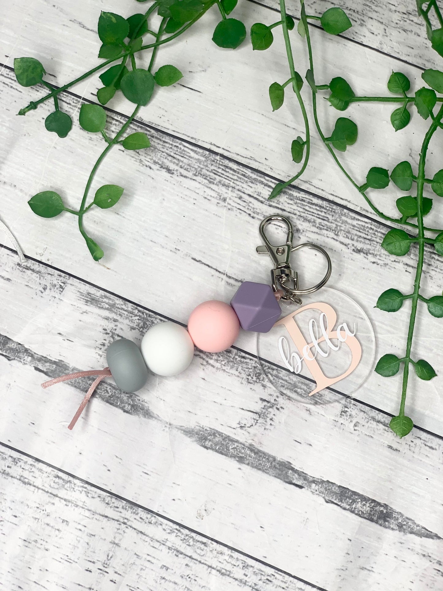 Personalised beaded keychain key ring Style 16