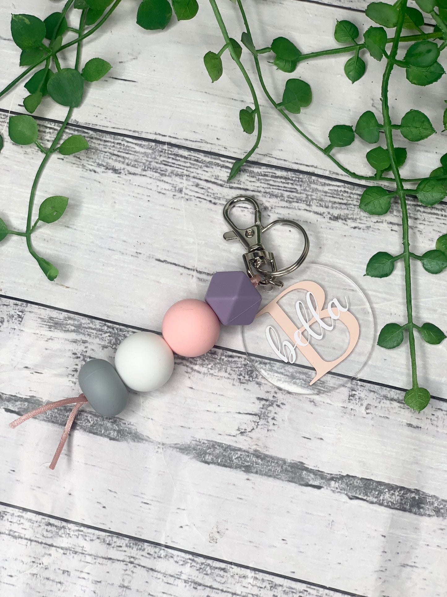 Personalised beaded keychain key ring Style 16