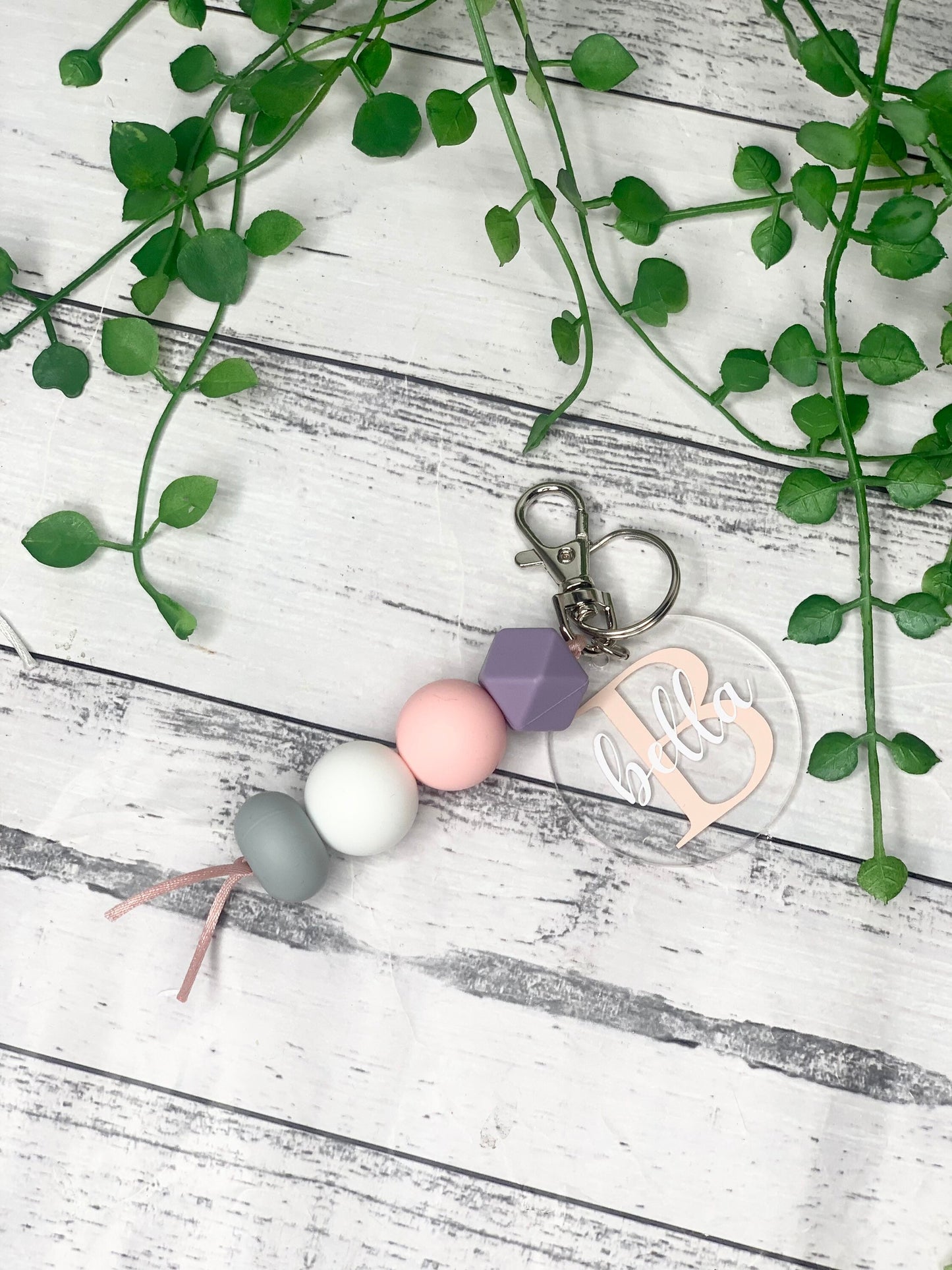 Personalised beaded keychain key ring Style 16