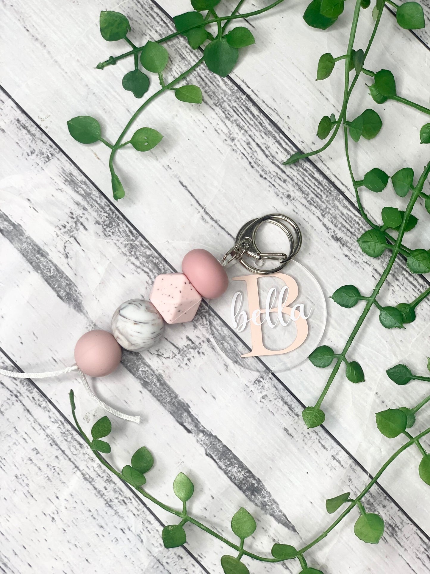 Personalised beaded keychain key ring Style 17