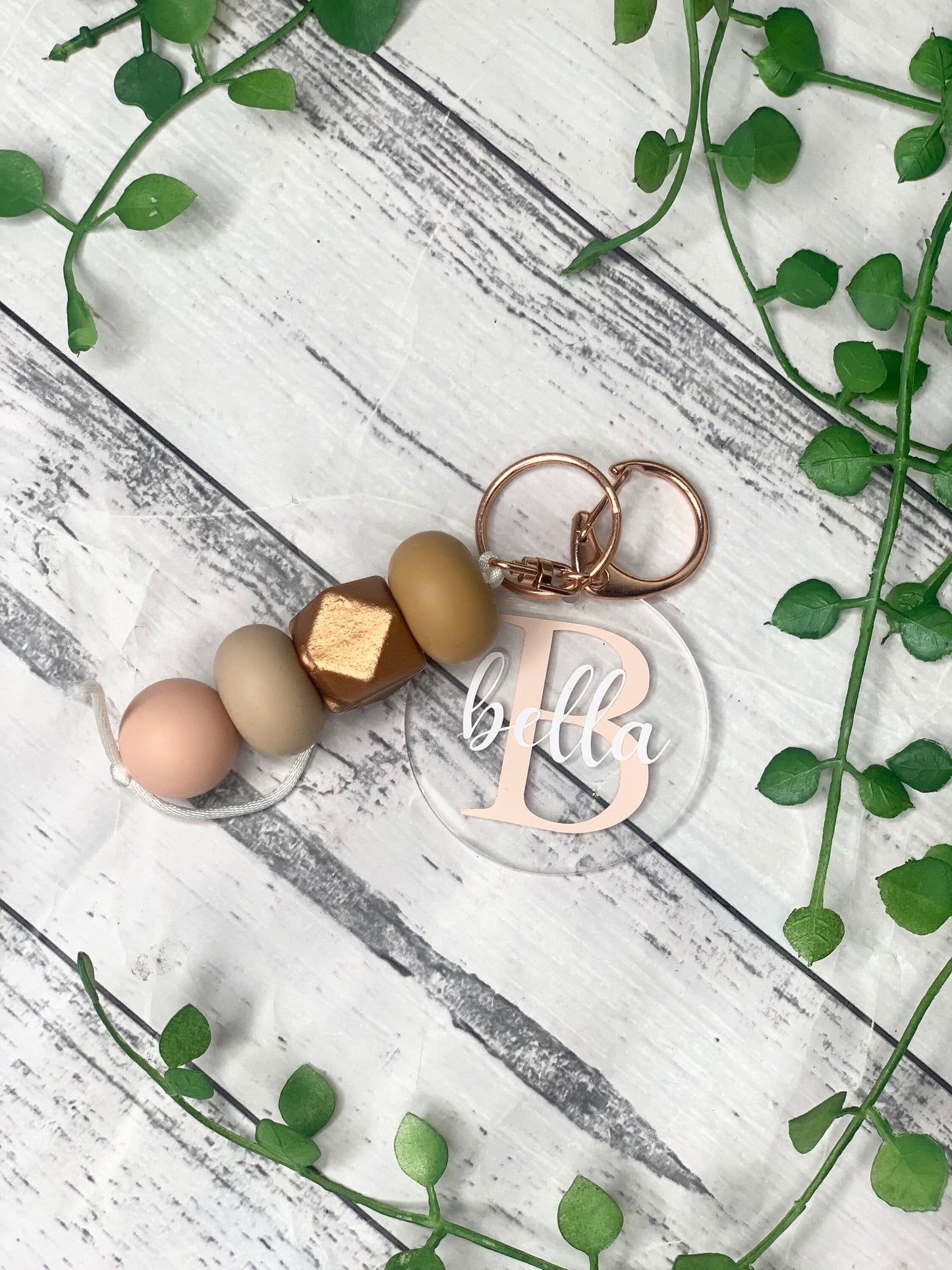 Personalised beaded keychain key ring Style 19