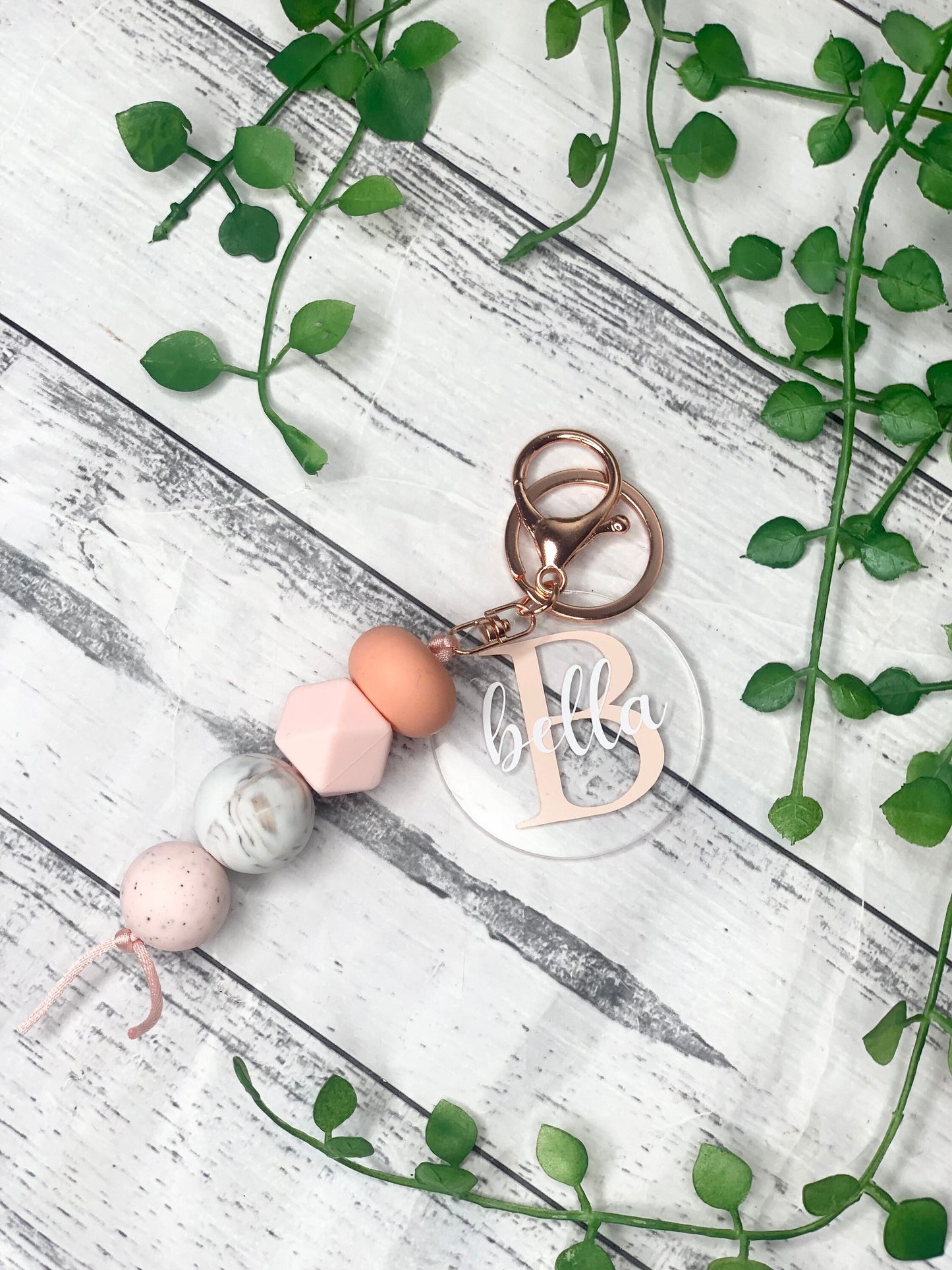 Personalised beaded keychain key ring Style 22