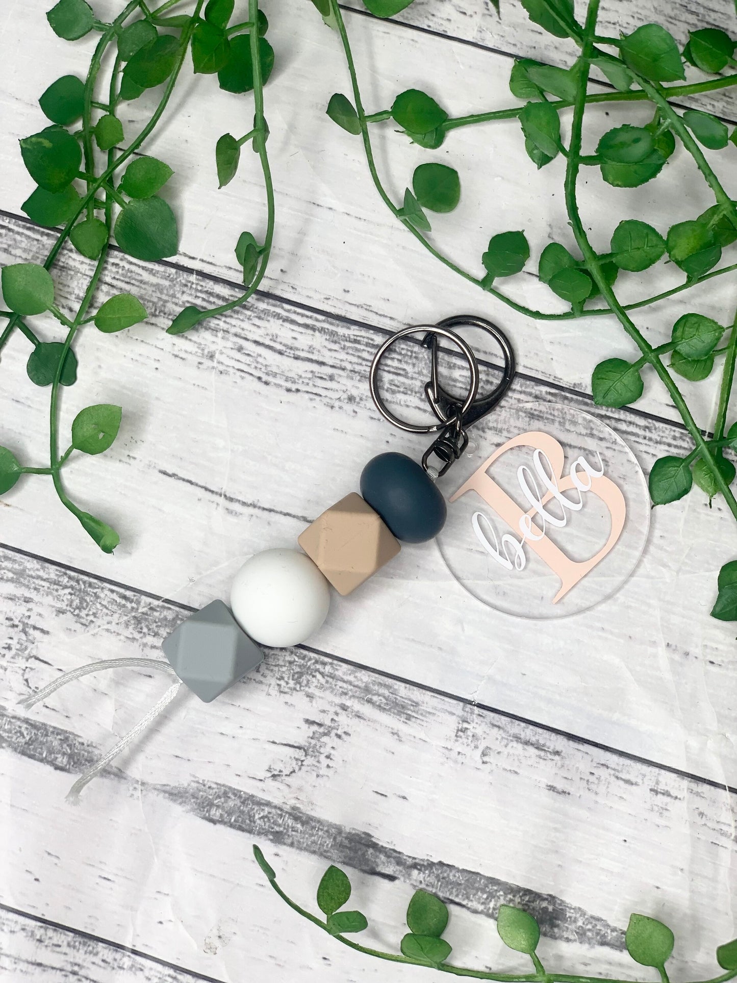 Personalised beaded keychain key ring Style 24