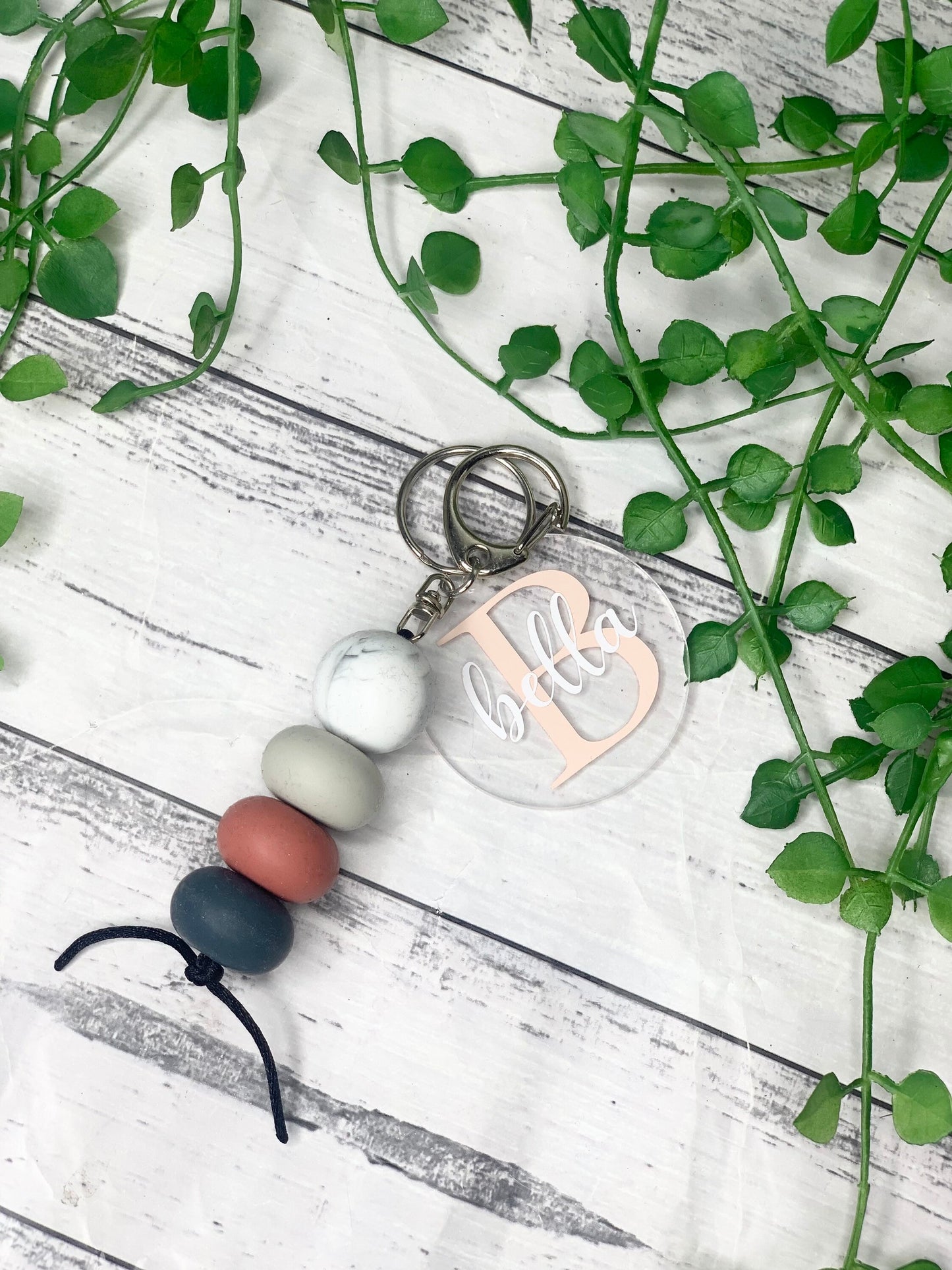 Personalised beaded keychain key ring Style 26