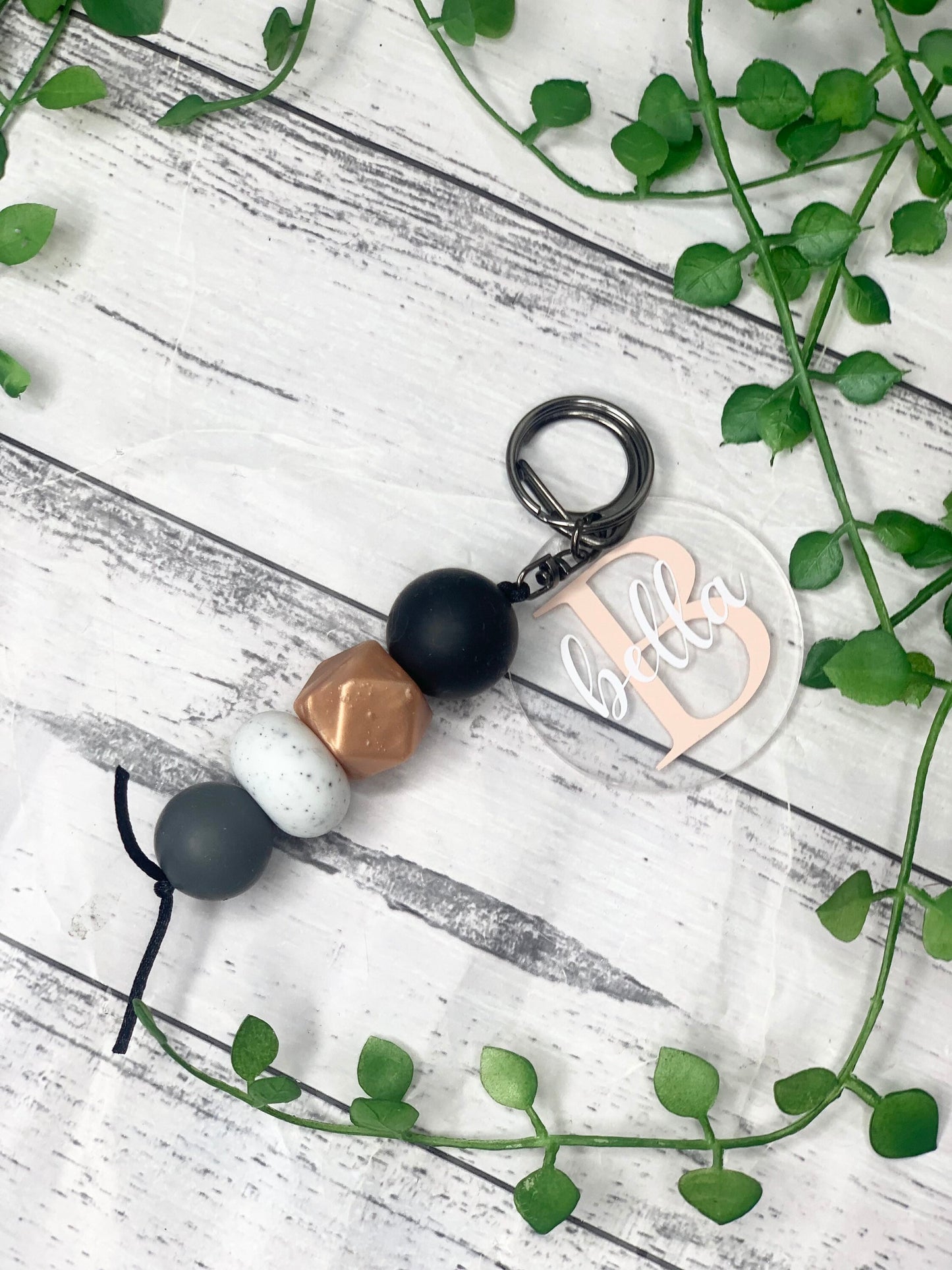 Personalised beaded keychain key ring Style 29