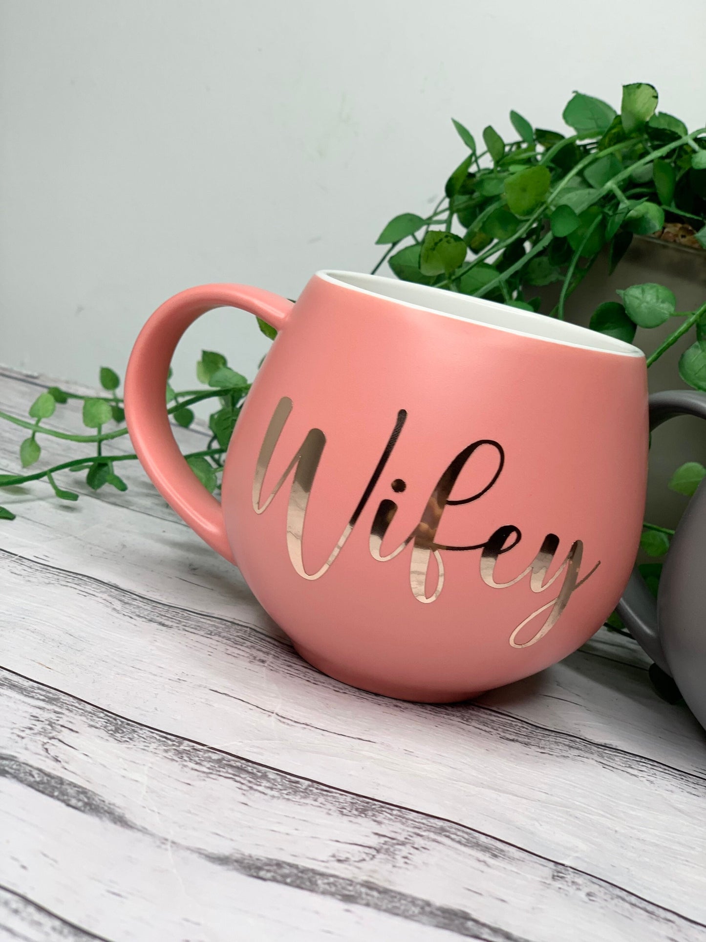 Hubby and wifey Coral and Charcoal Hug mug set 450ml