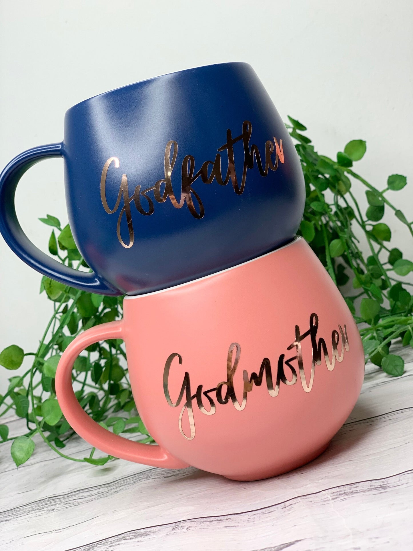 Godmother and Godfather Coral and Navy Hug mug set 450ml