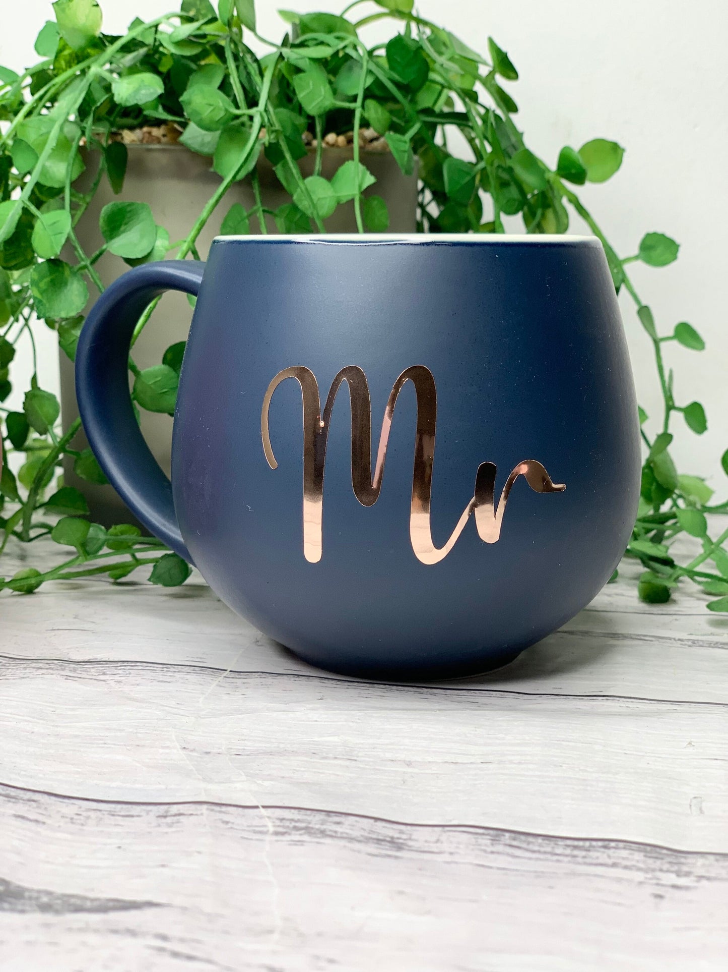 Mr and Mrs  Coral and Navy couple Hug mug set 450ml