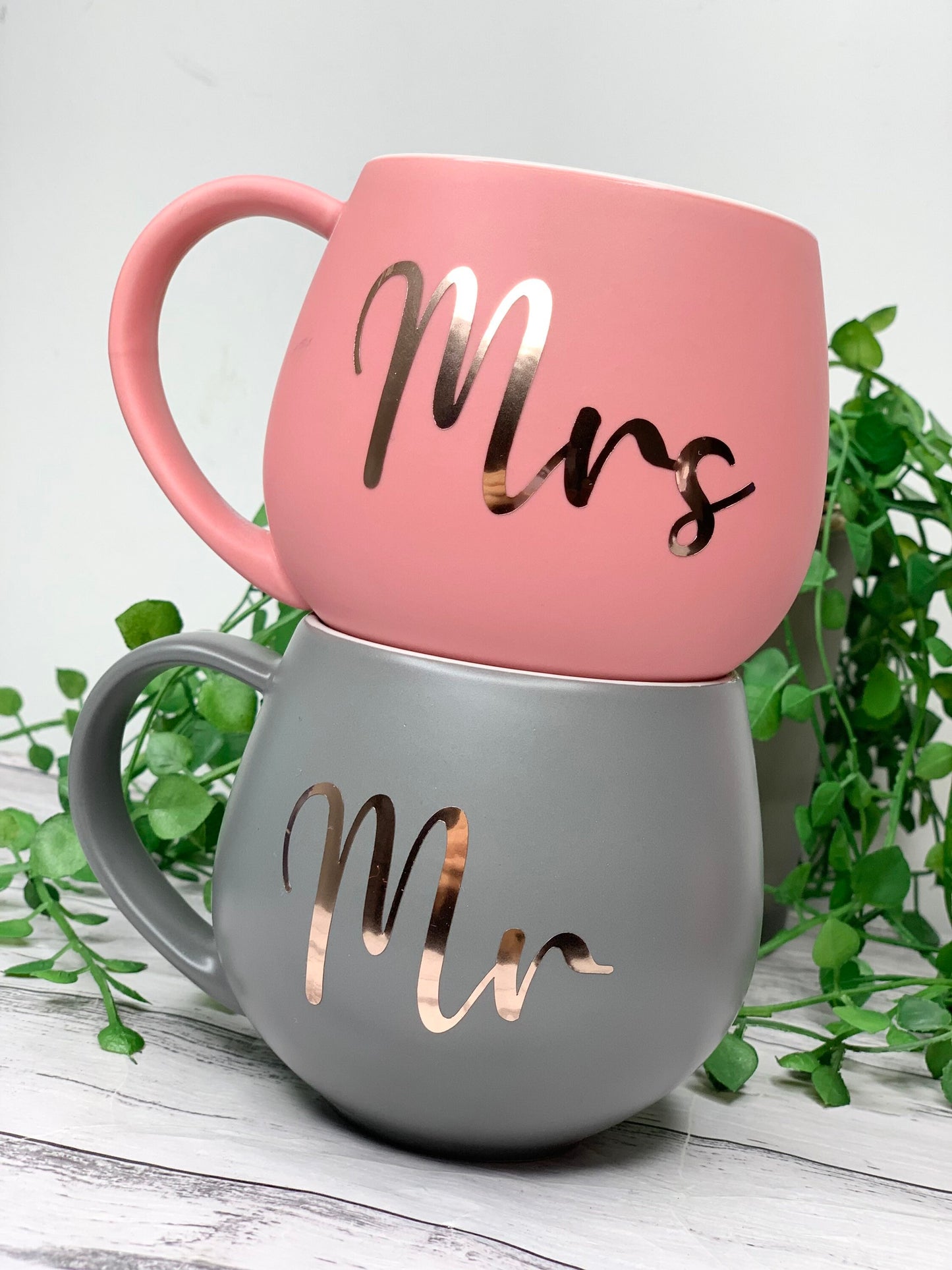 Mr and Mrs Coral and Charcoal couple Hug mug set 450ml