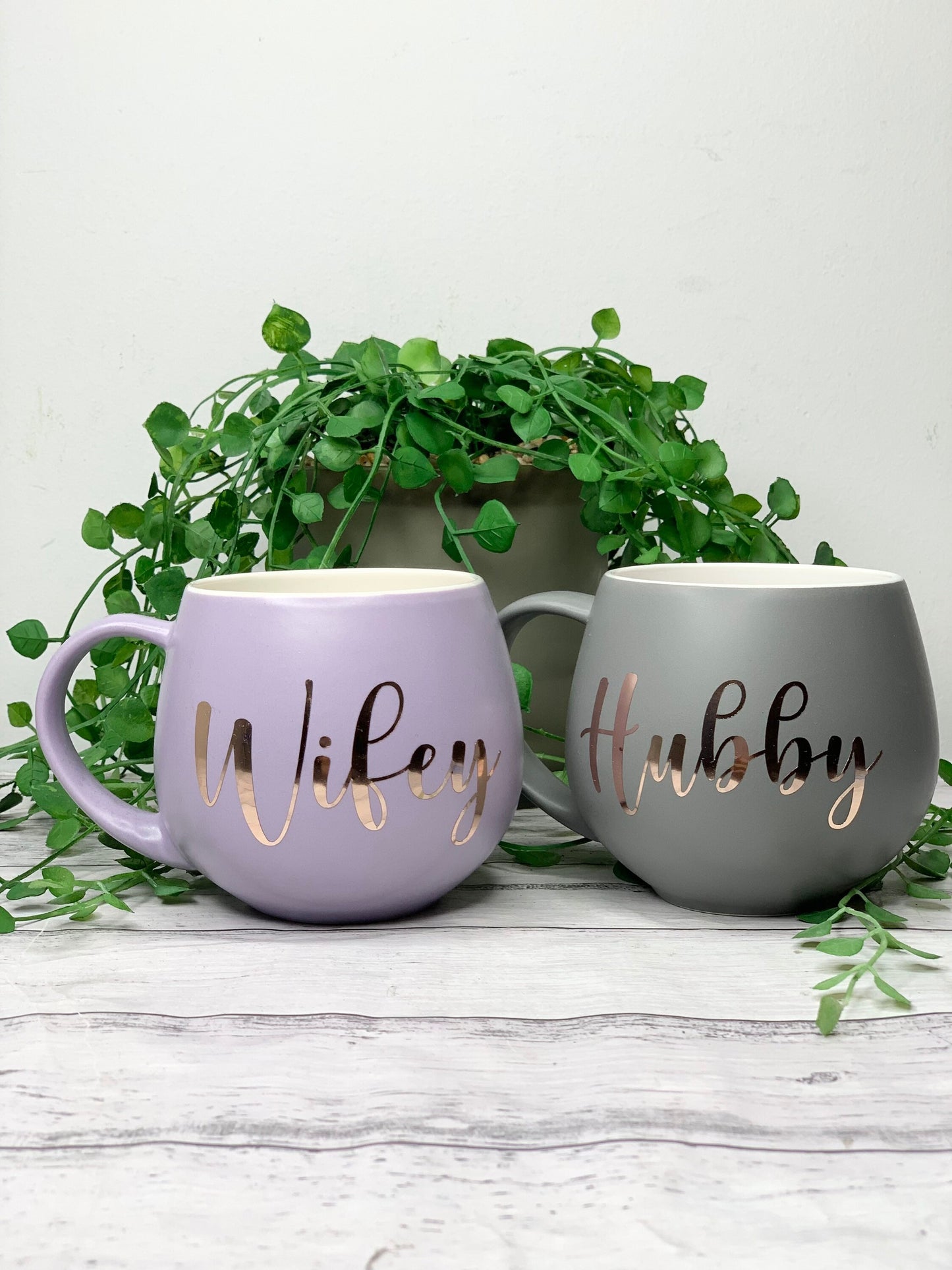 Hubby and wifey Purple and Charcoal hug mug set 450ml couple set