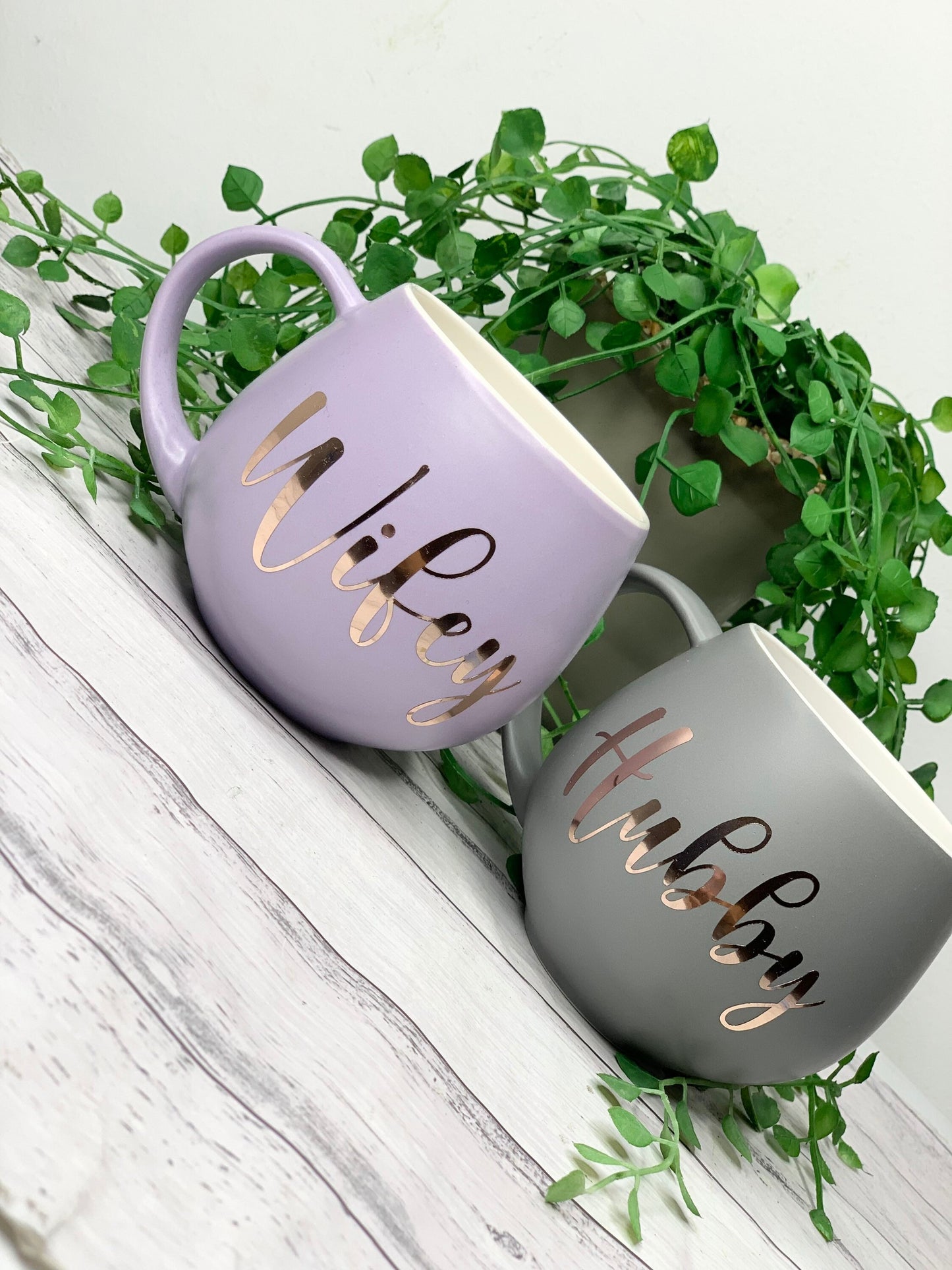 Hubby and wifey Purple and Charcoal hug mug set 450ml couple set