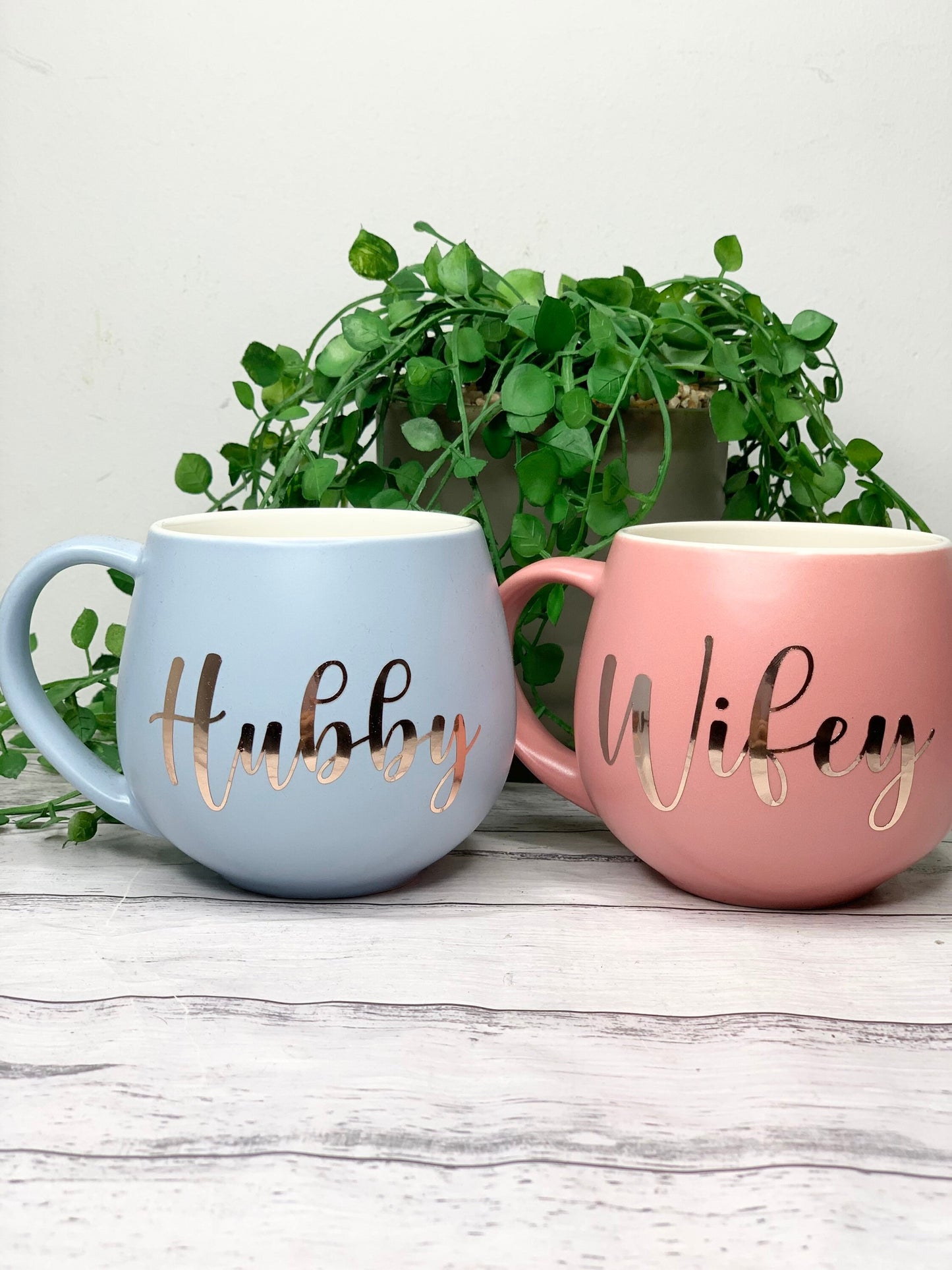 Hubby and wifey Coral and Blue hug mug set  450ml couple set